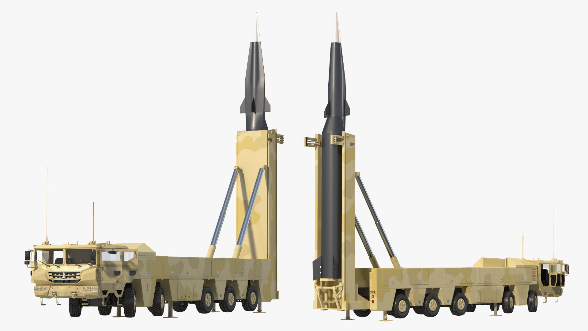 3D Atomic Missile on Road Mobile Vehicle Rigged for Maya model