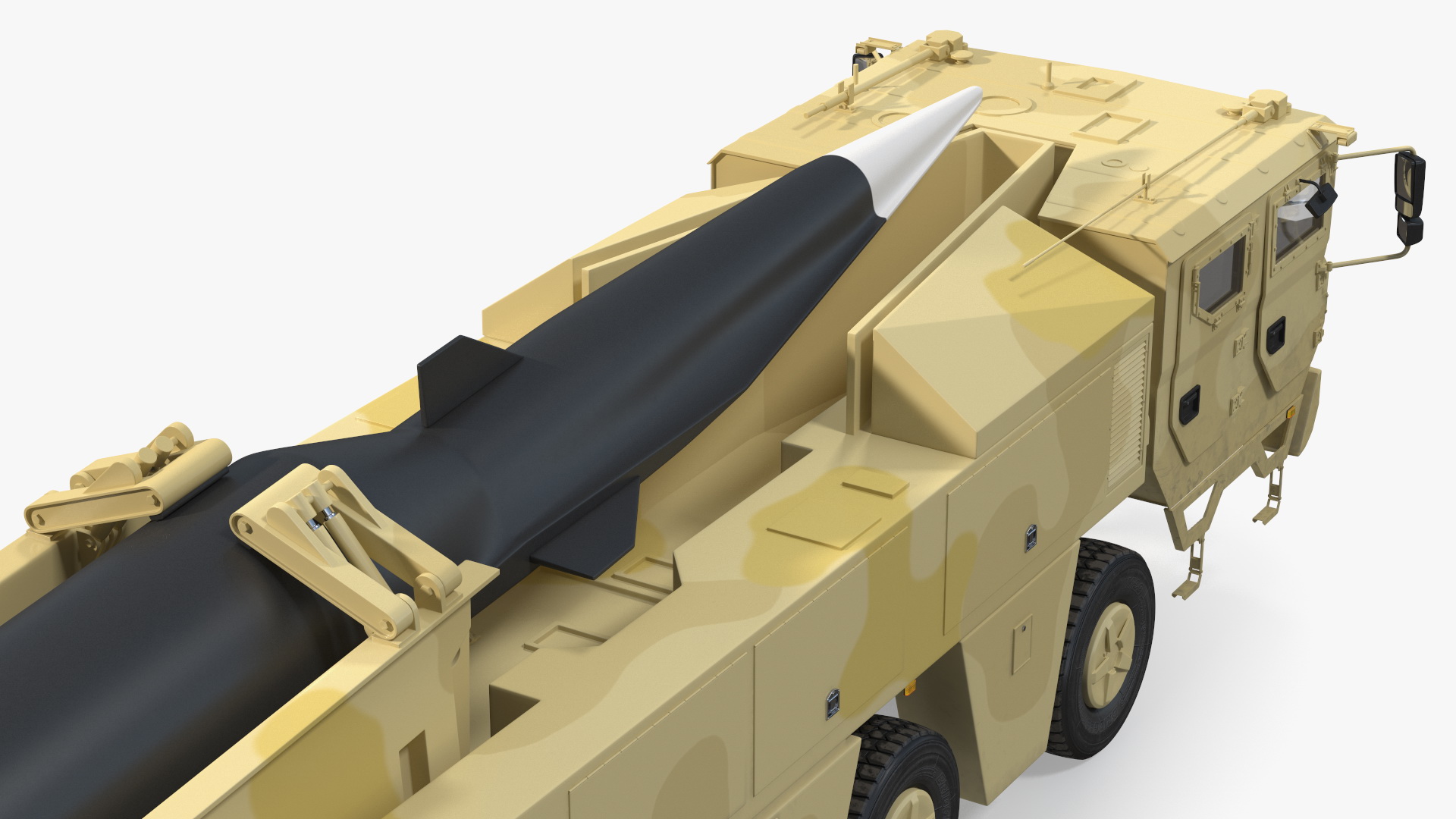3D Atomic Missile on Road Mobile Vehicle Rigged for Maya model