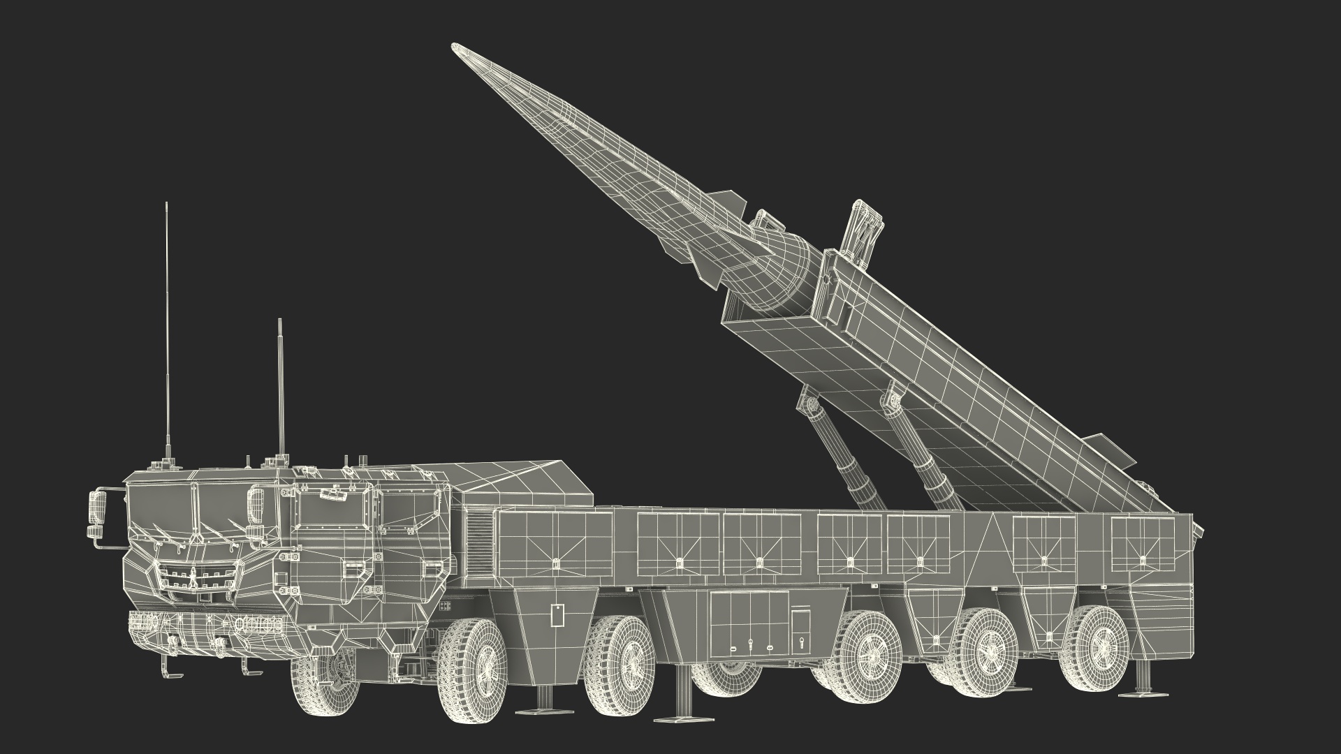 3D Atomic Missile on Road Mobile Vehicle Rigged for Maya model