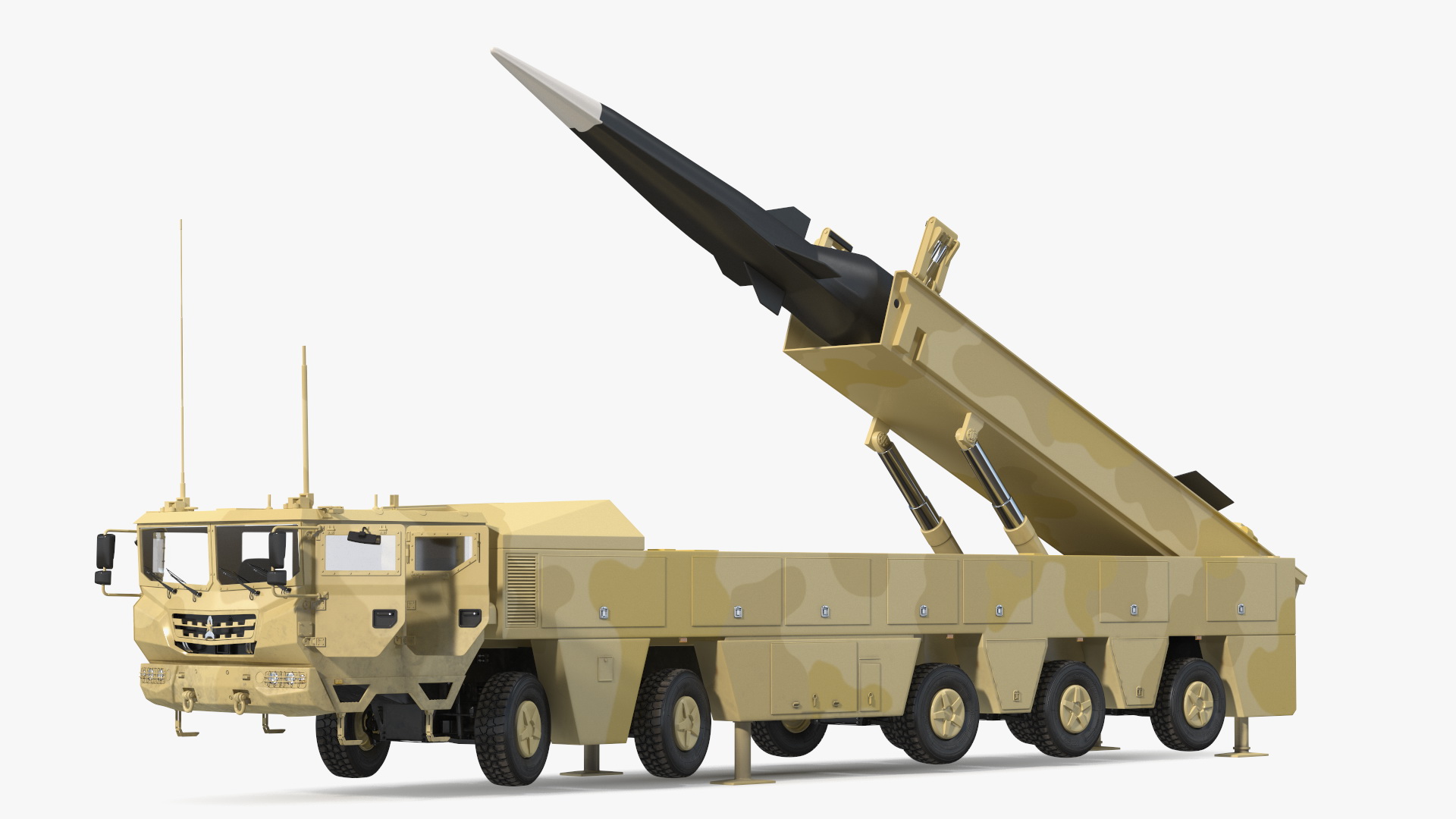 3D Atomic Missile on Road Mobile Vehicle Rigged for Maya model