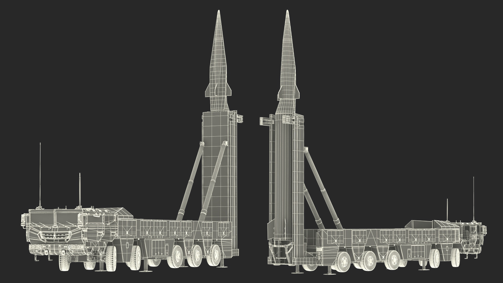3D Atomic Missile on Road Mobile Vehicle Rigged for Maya model