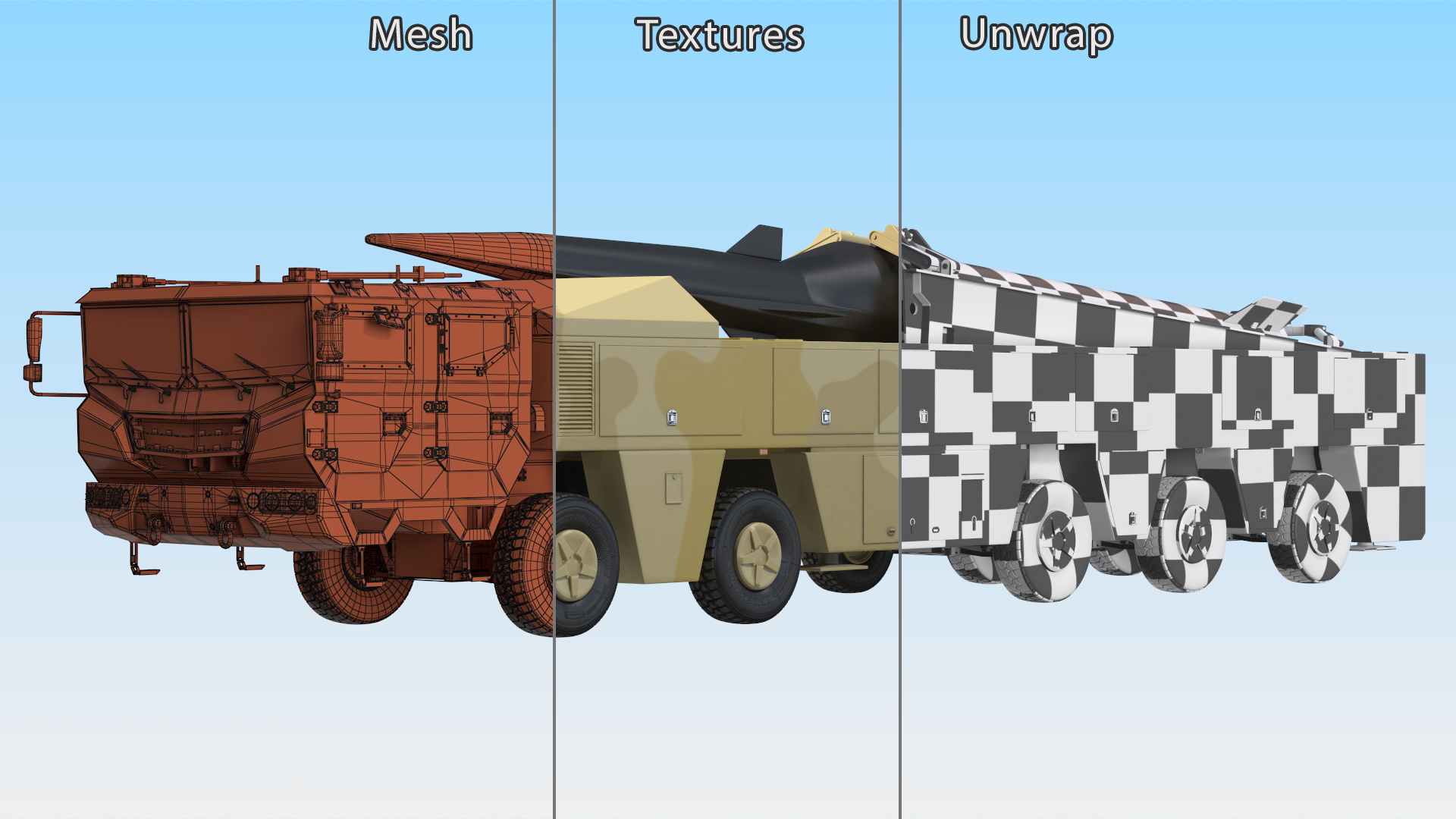 3D Atomic Missile on Road Mobile Vehicle Rigged for Maya model