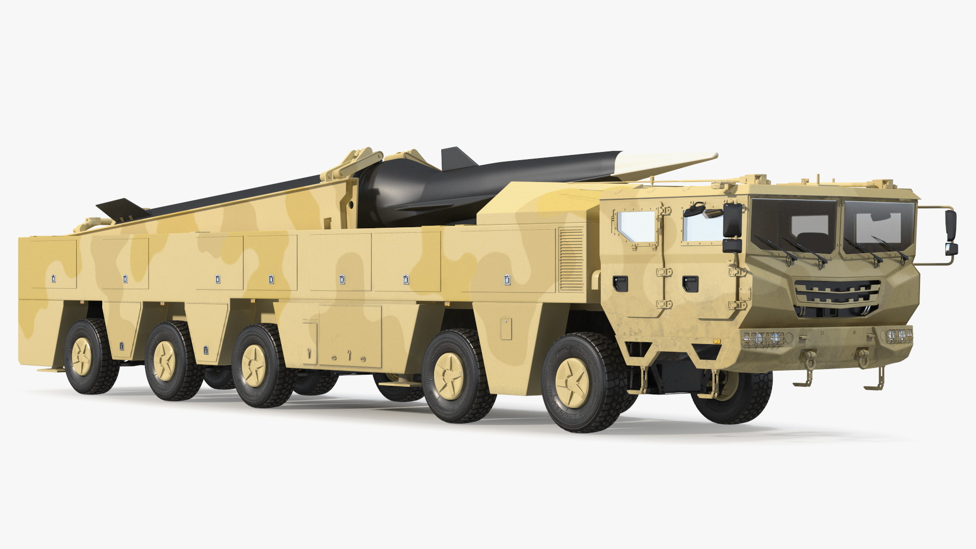 3D Atomic Missile on Road Mobile Vehicle Rigged for Maya model