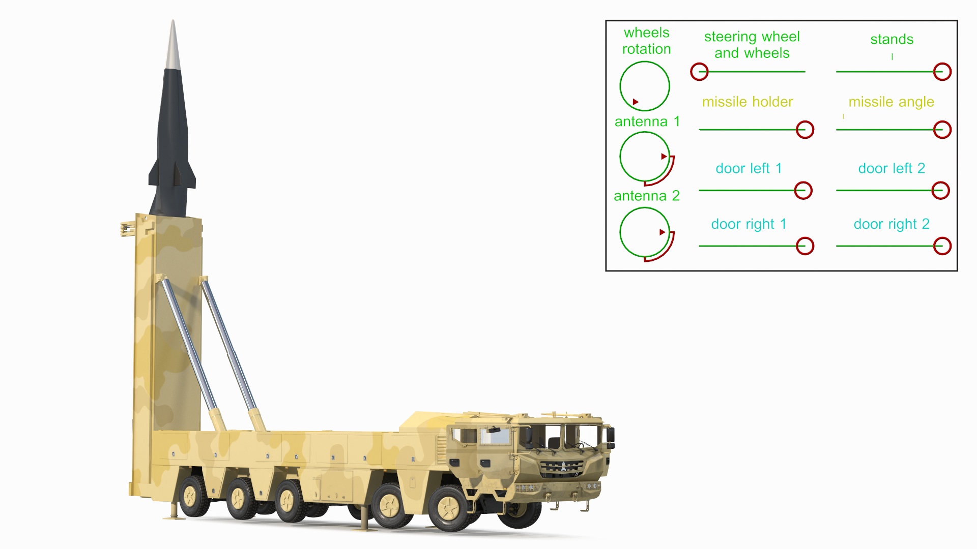 3D Atomic Missile on Road Mobile Vehicle Rigged for Maya model