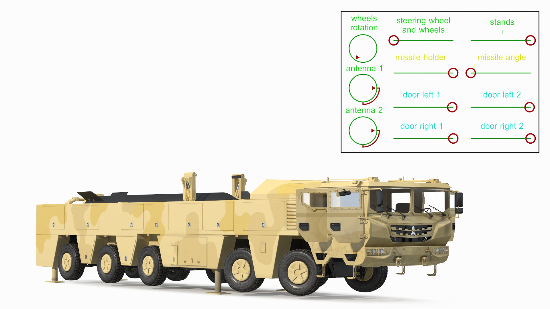 3D Atomic Missile on Road Mobile Vehicle Rigged for Maya model