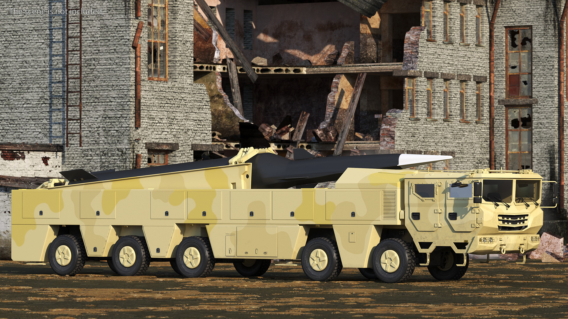3D Atomic Missile on Road Mobile Vehicle Rigged for Maya model