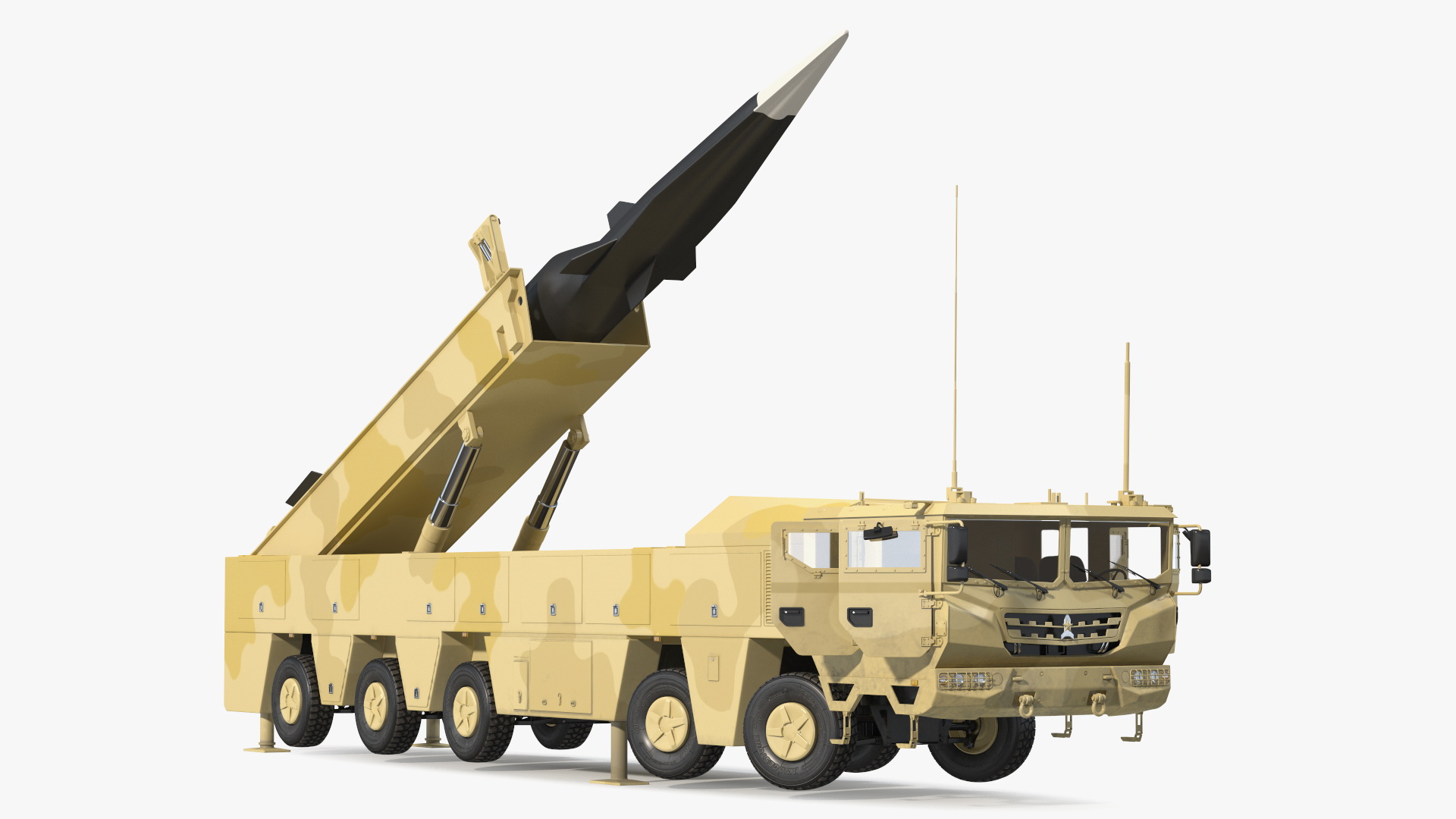 3D Atomic Missile on Road Mobile Vehicle Rigged for Maya model
