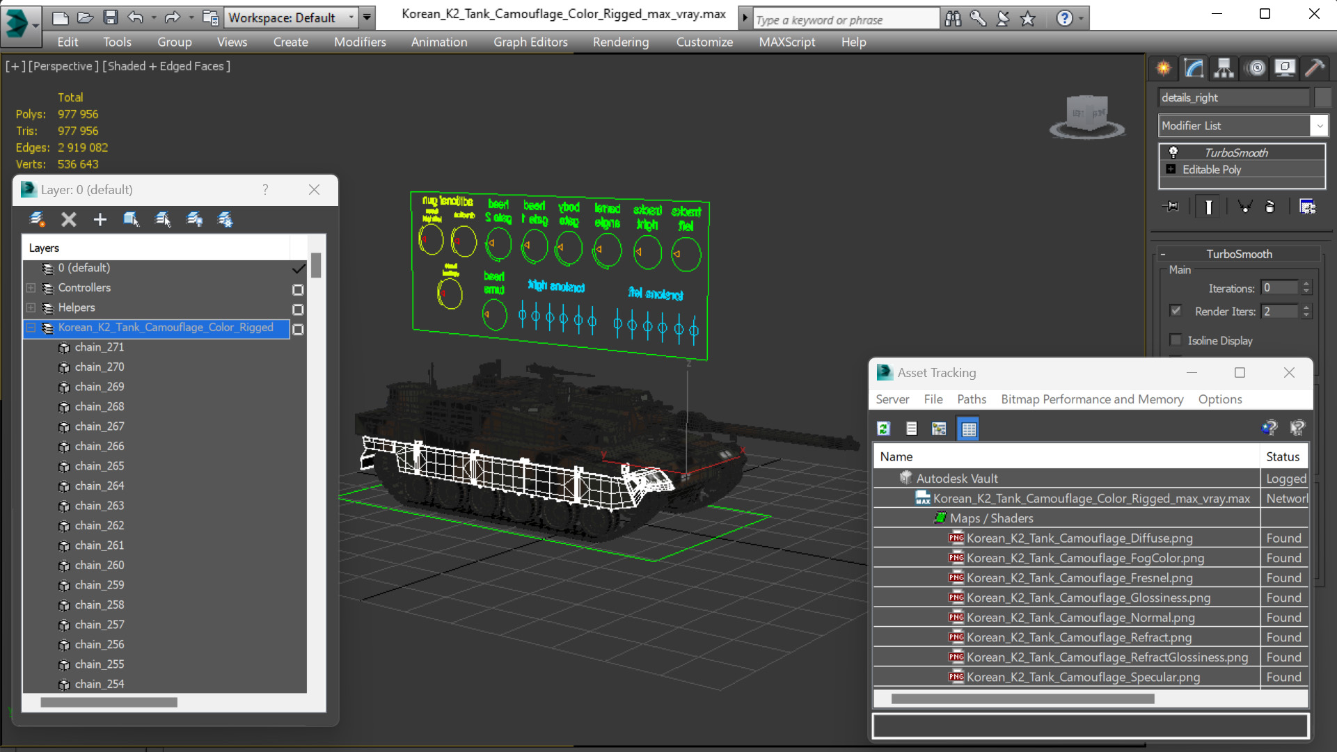 3D Korean K2 Tank Camouflage Color Rigged model