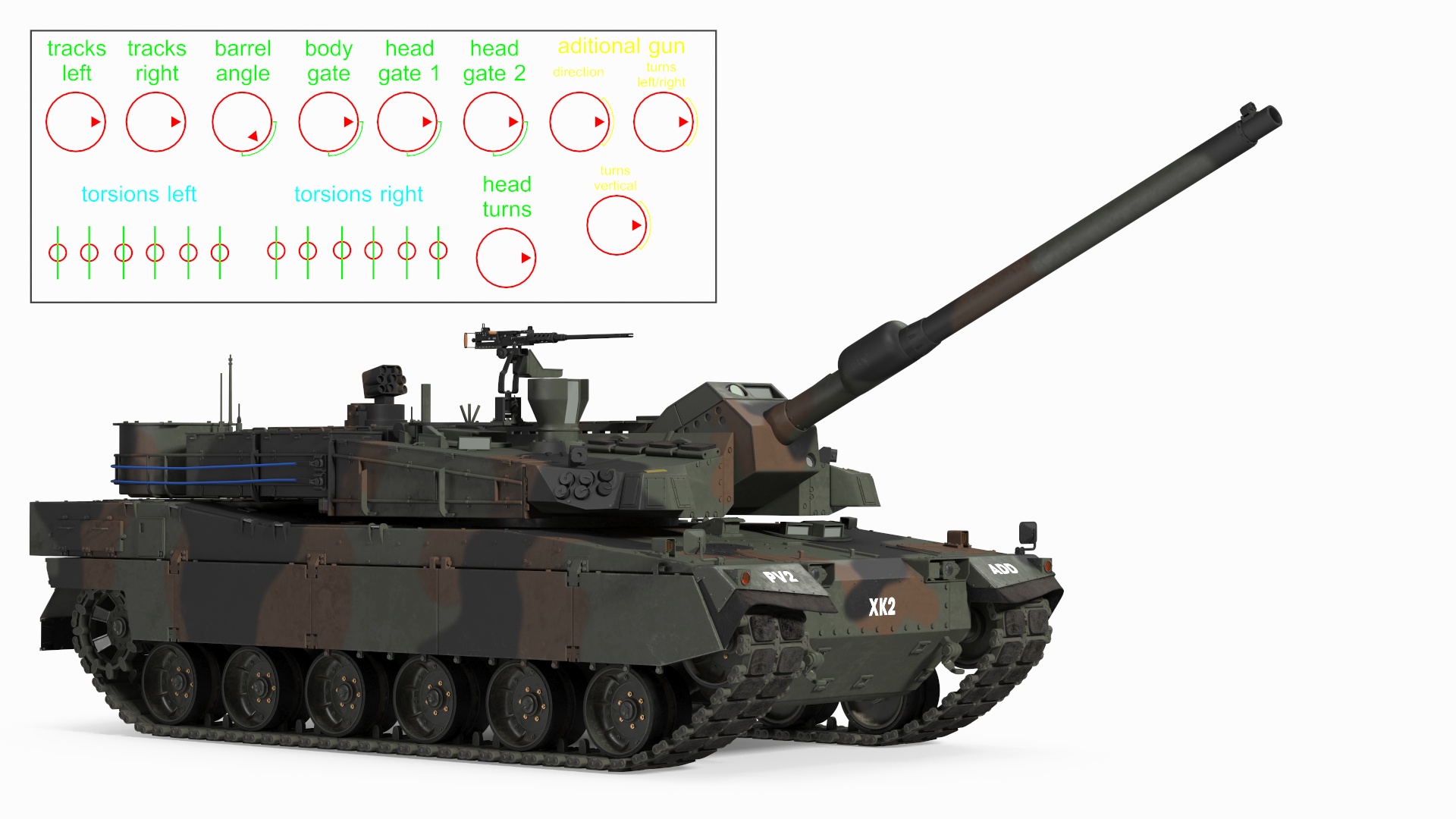3D Korean K2 Tank Camouflage Color Rigged model