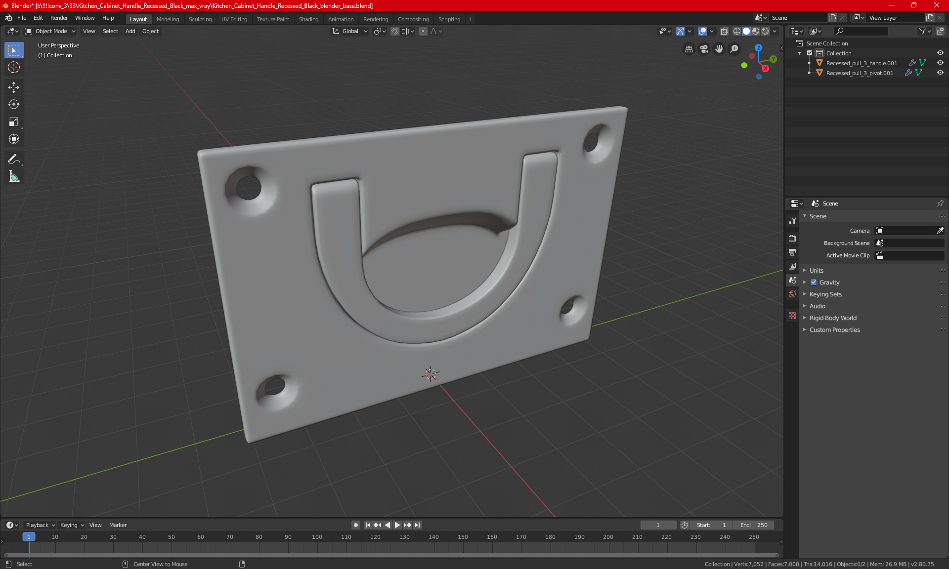 3D Kitchen Cabinet Handle Recessed Bronze model