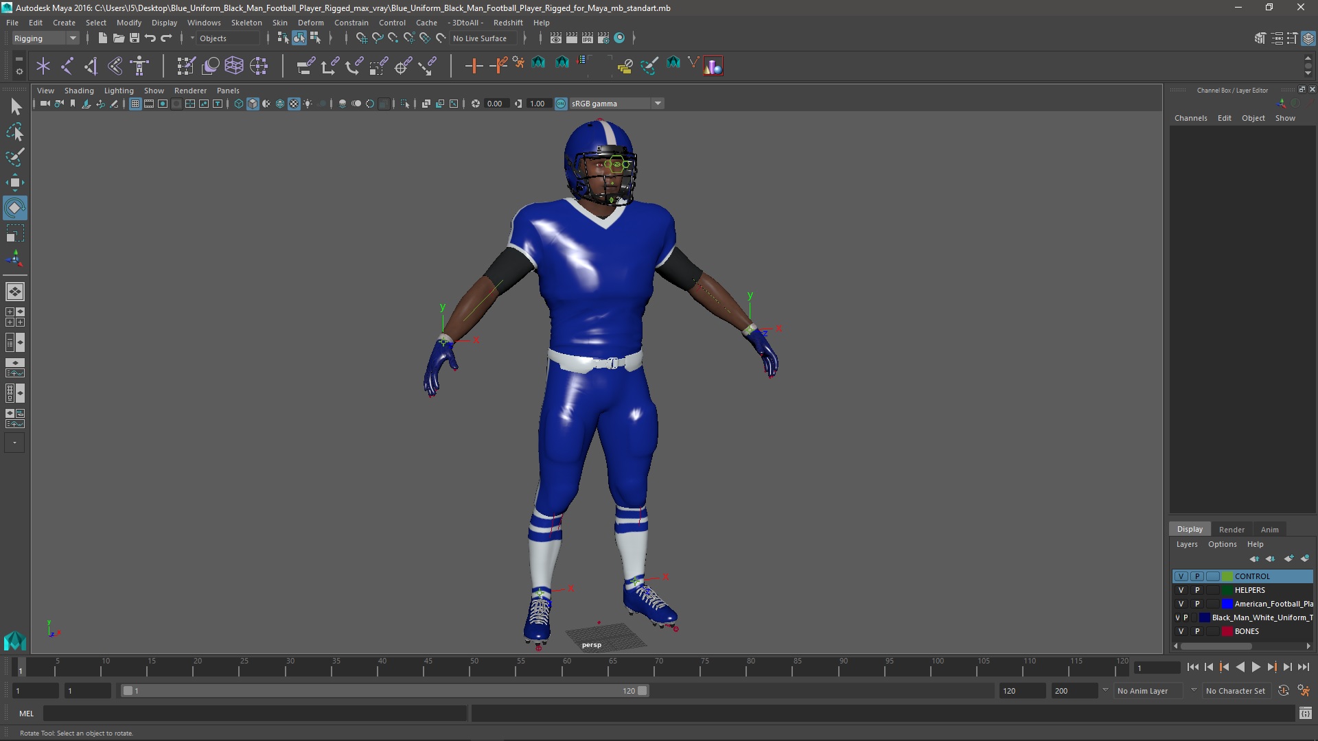 Blue Uniform Black Man Football Player Rigged for Maya 3D model