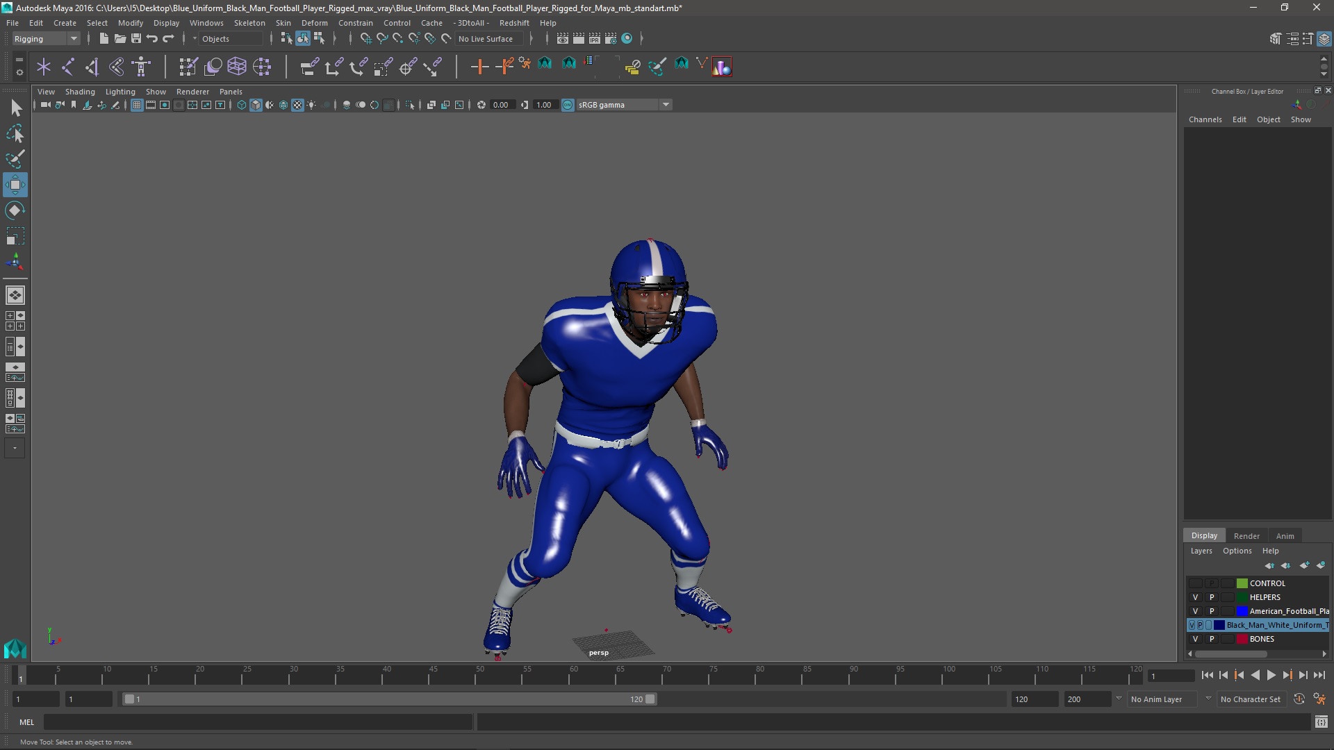 Blue Uniform Black Man Football Player Rigged for Maya 3D model