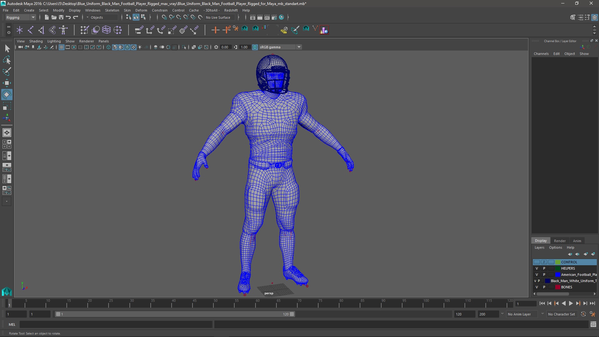 Blue Uniform Black Man Football Player Rigged for Maya 3D model