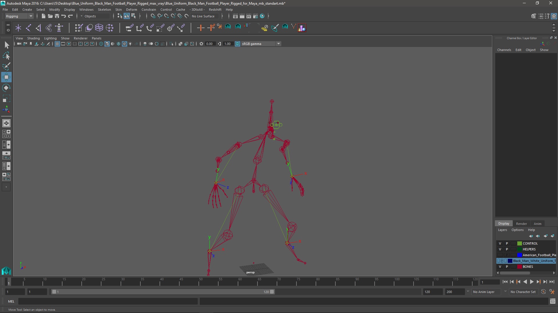 Blue Uniform Black Man Football Player Rigged for Maya 3D model