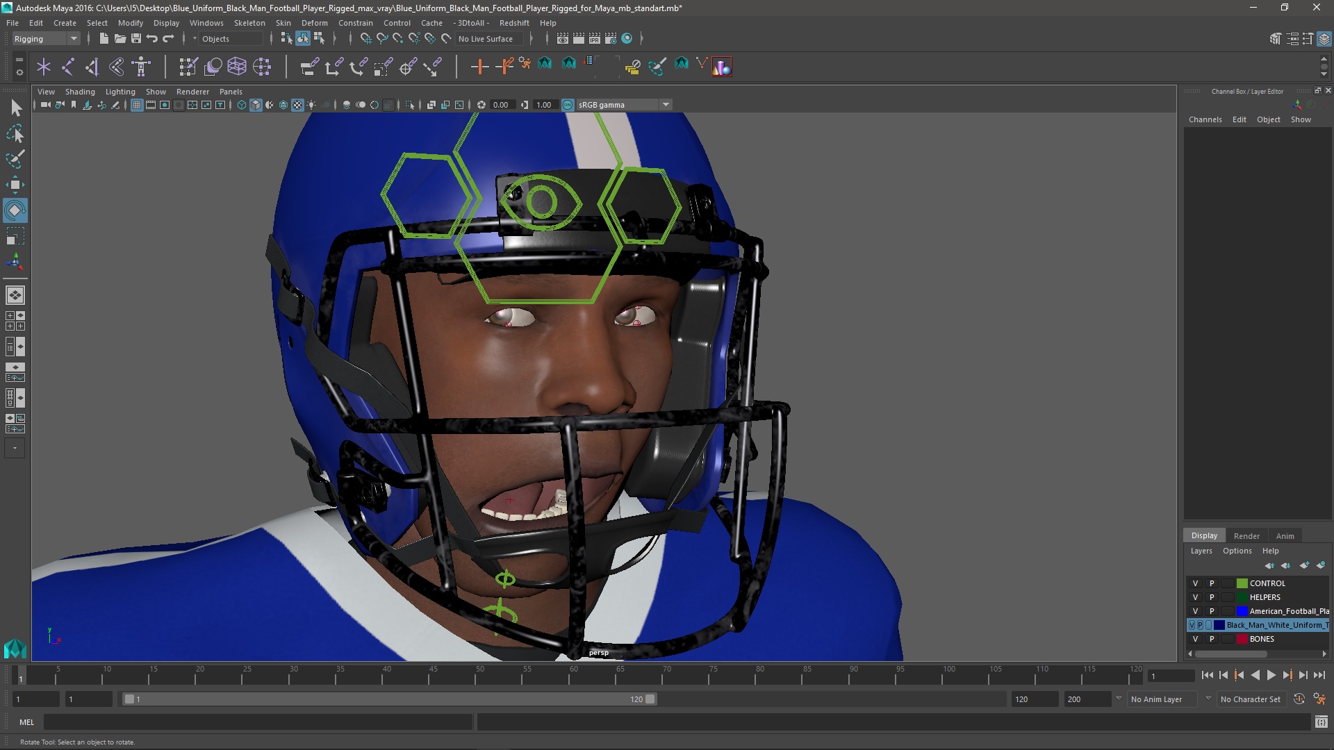 Blue Uniform Black Man Football Player Rigged for Maya 3D model
