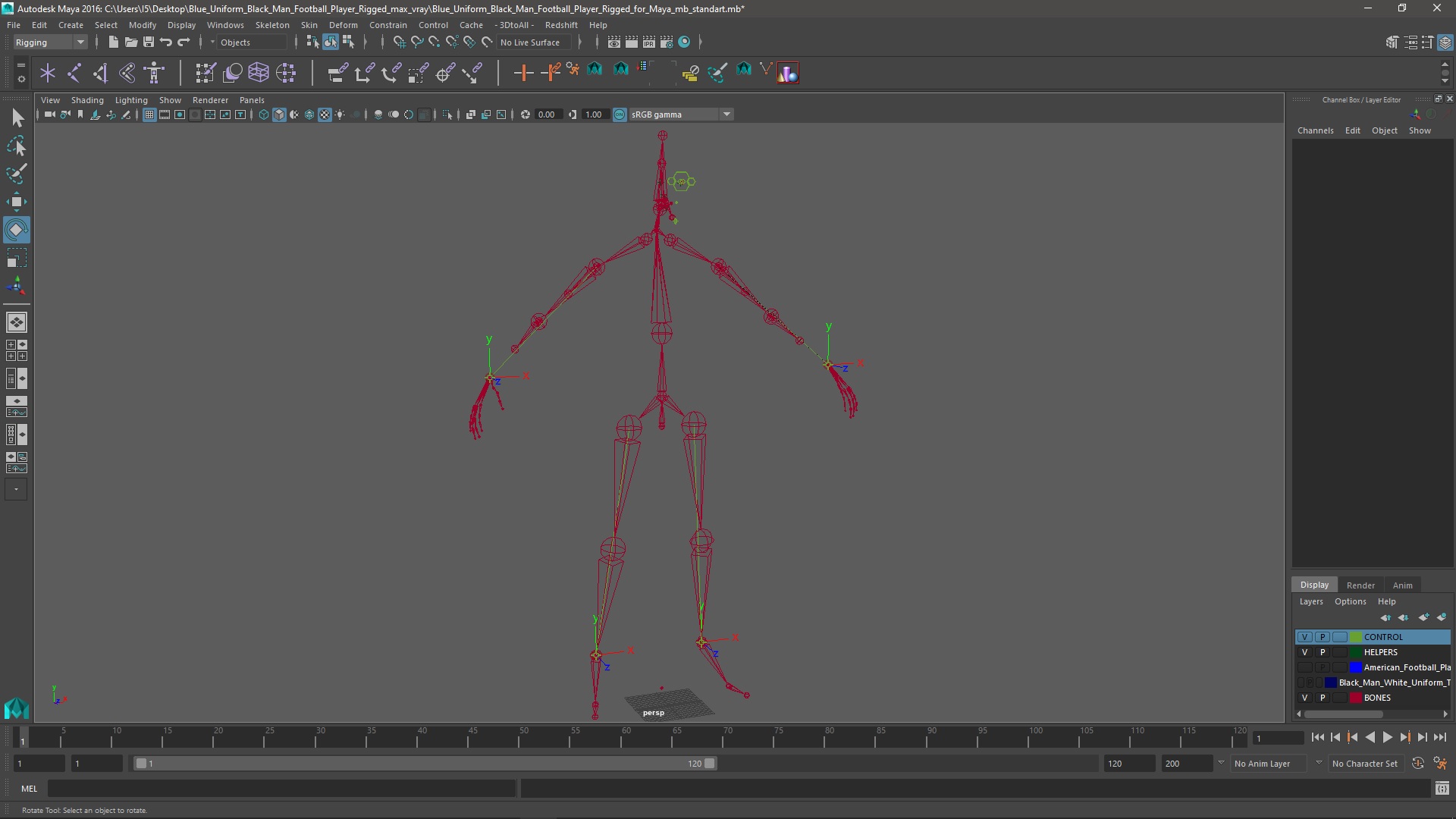 Blue Uniform Black Man Football Player Rigged for Maya 3D model