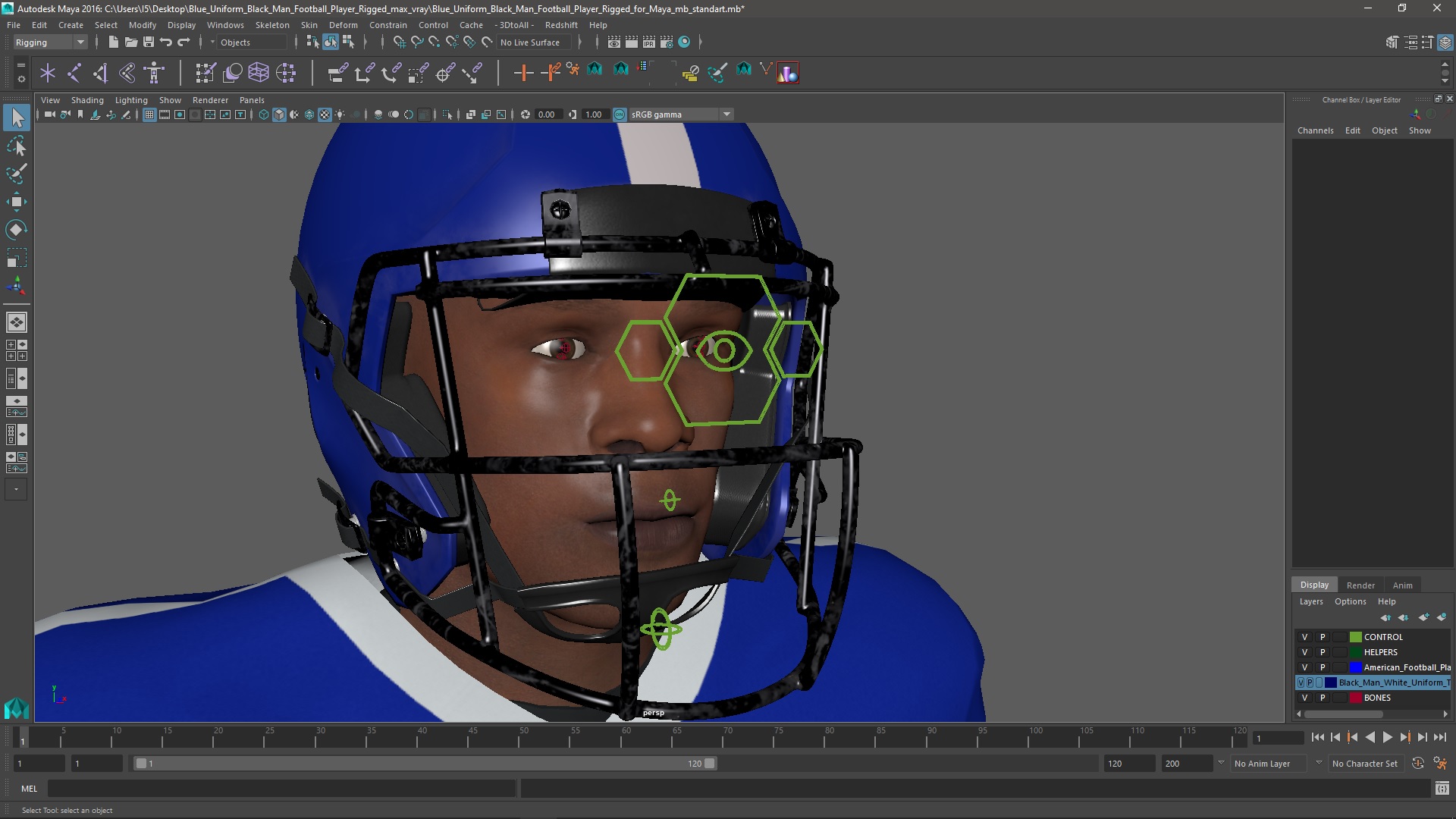 Blue Uniform Black Man Football Player Rigged for Maya 3D model