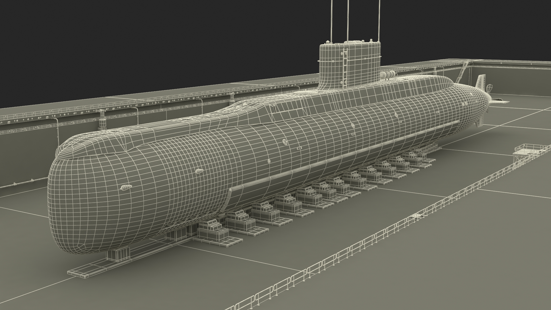 3D model Iranian Fateh Submarine in Dry Dock