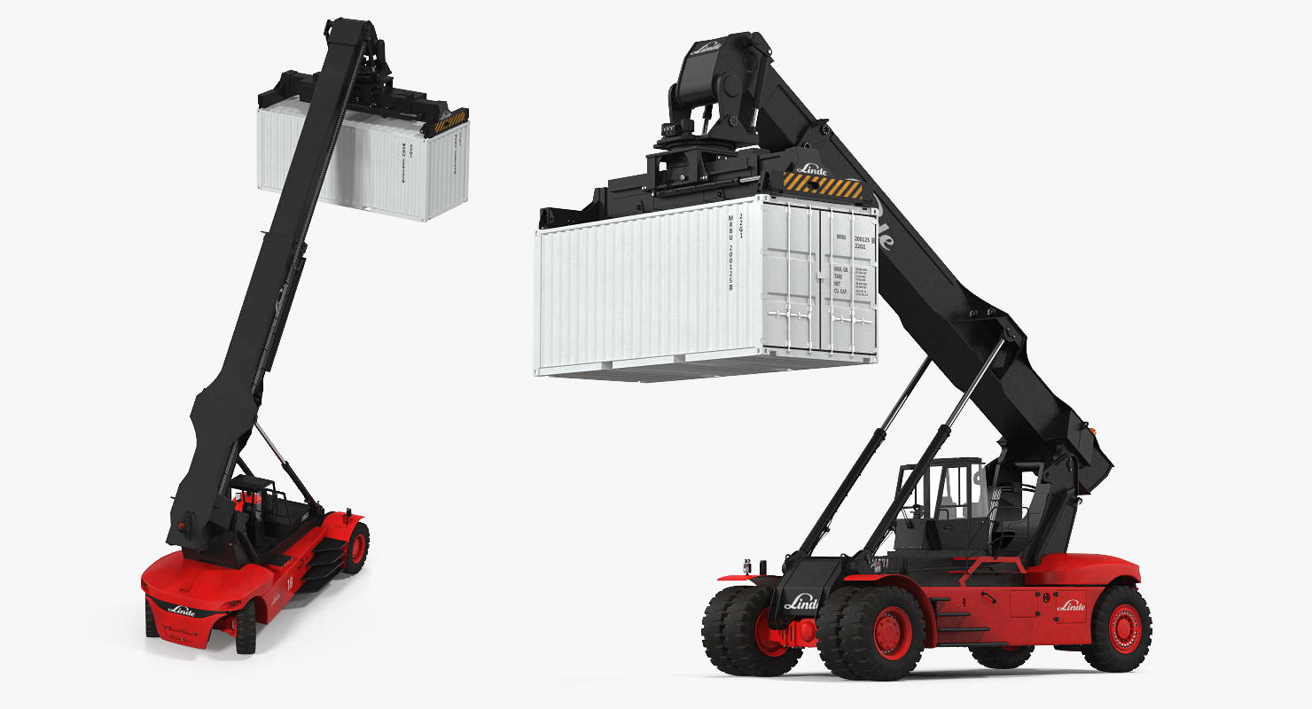 3D model Linde Reach Stacker with 20ft ISO Container Rigged