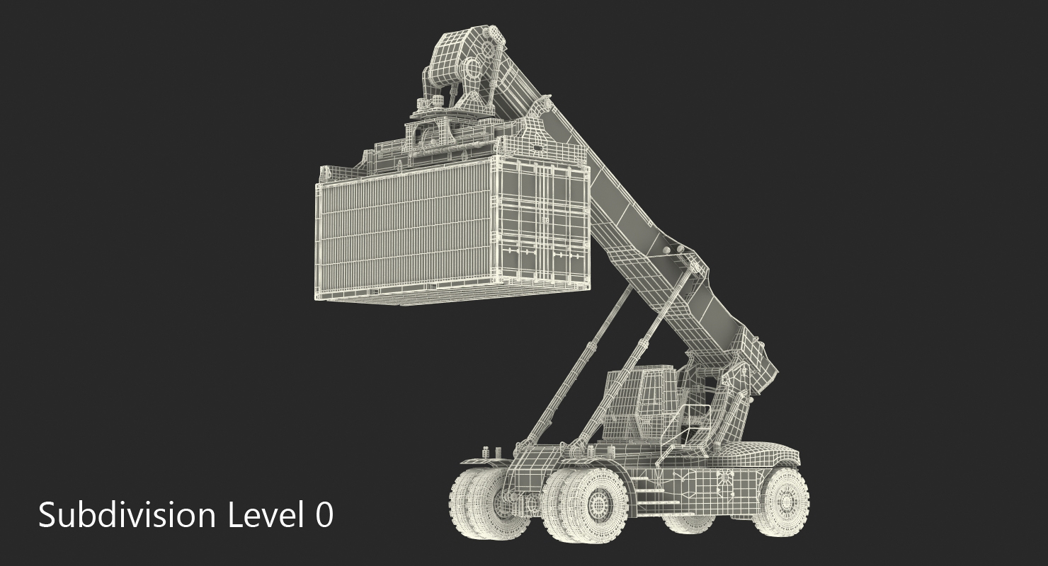 3D model Linde Reach Stacker with 20ft ISO Container Rigged