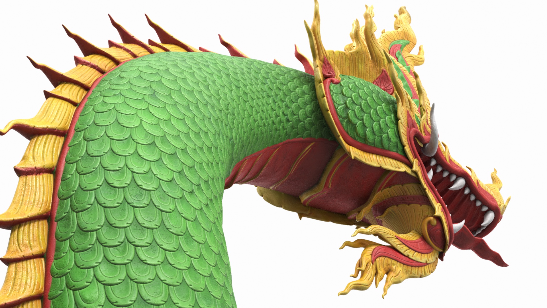 3D Asian Naga Serpent Green Statue
