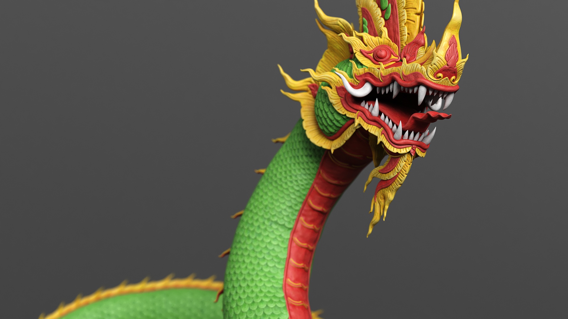 3D Asian Naga Serpent Green Statue