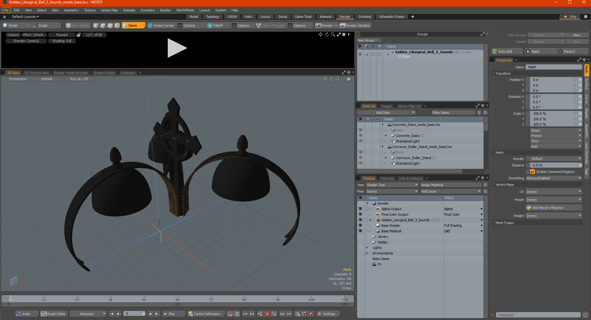 3D Golden Liturgical Bell 3 Sounds