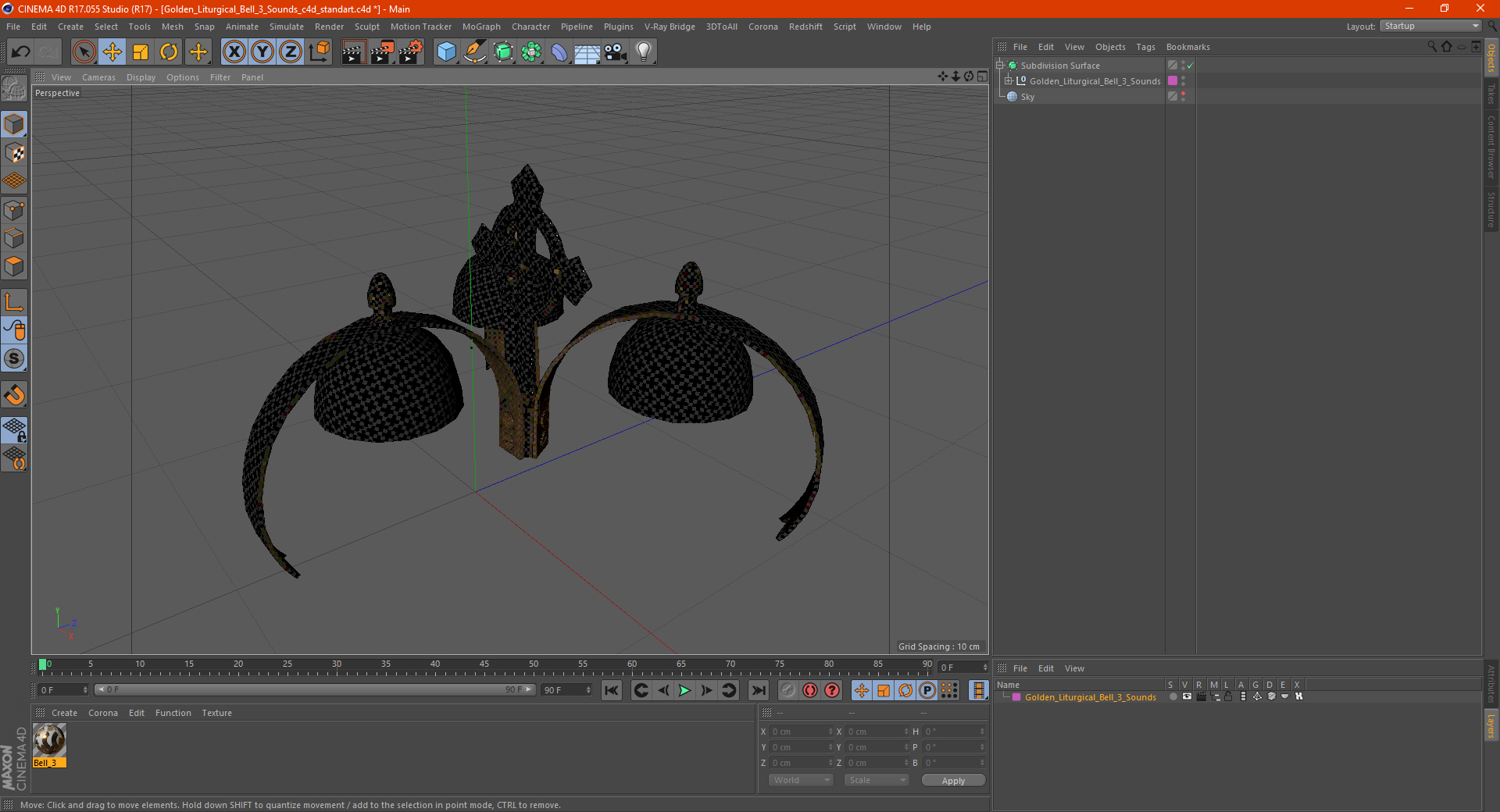 3D Golden Liturgical Bell 3 Sounds