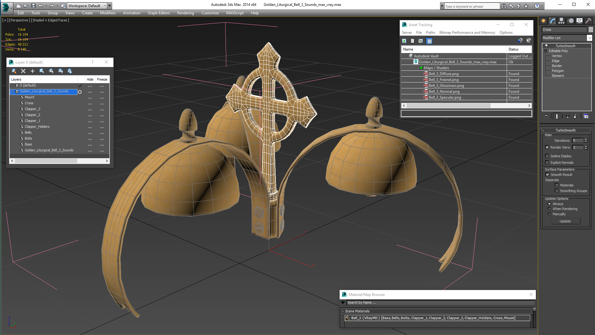 3D Golden Liturgical Bell 3 Sounds