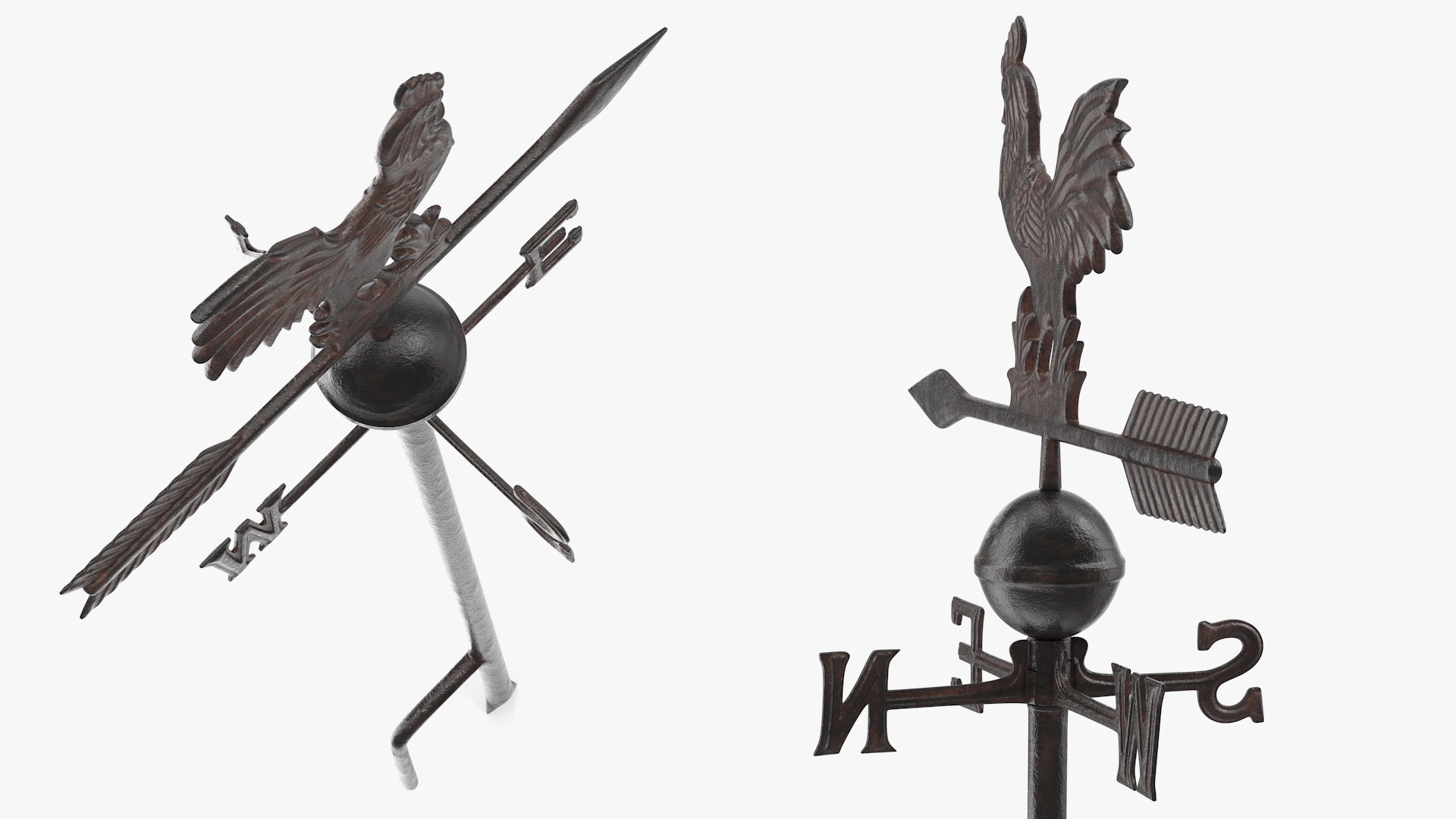 Vintage Cast Iron Rooster Weathervane 3D