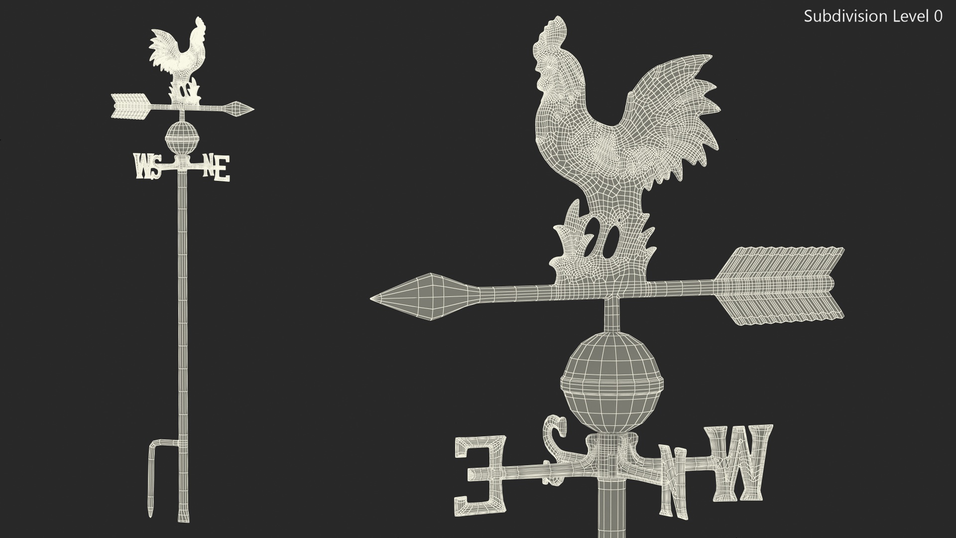 Vintage Cast Iron Rooster Weathervane 3D