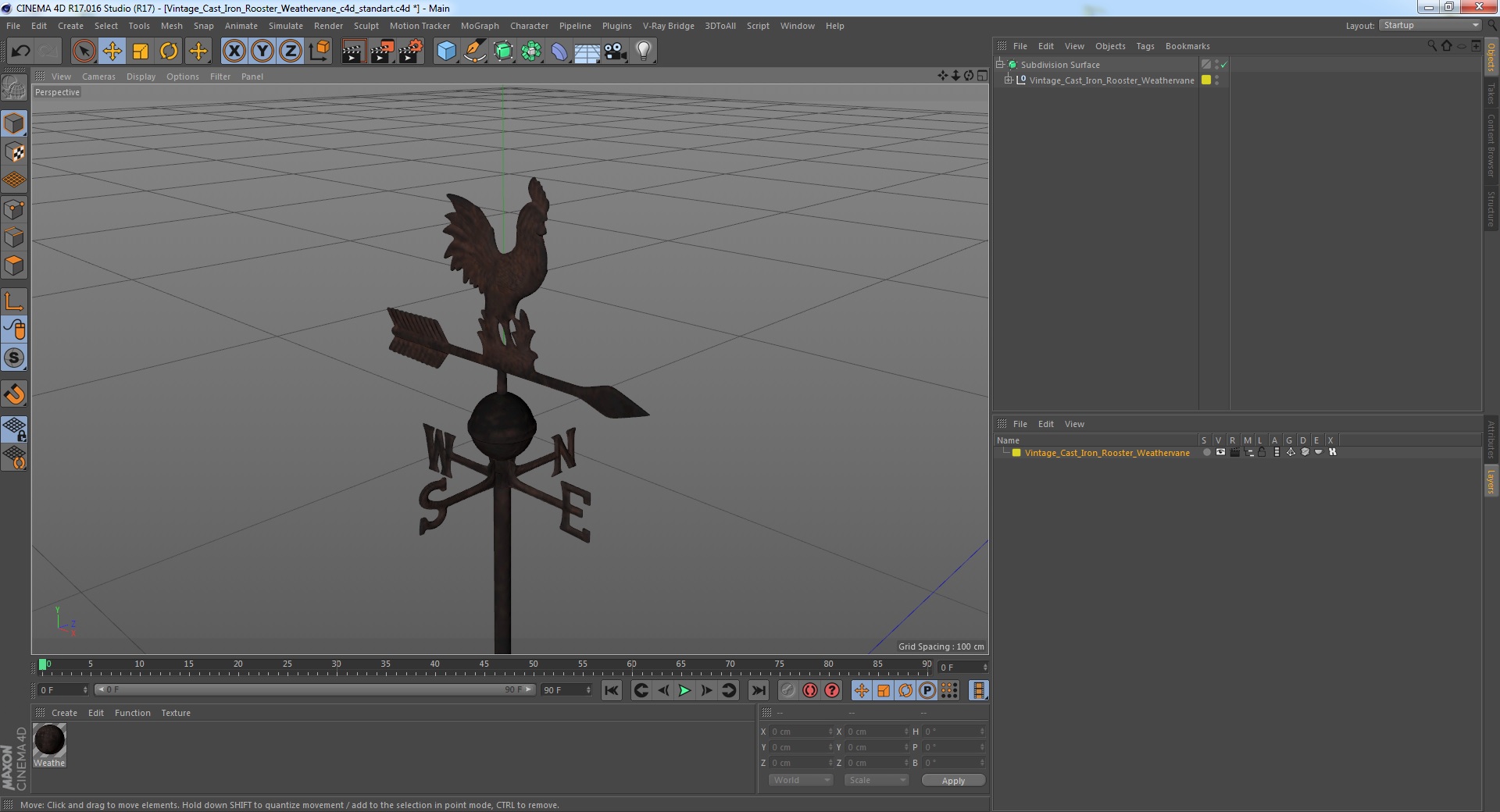 Vintage Cast Iron Rooster Weathervane 3D
