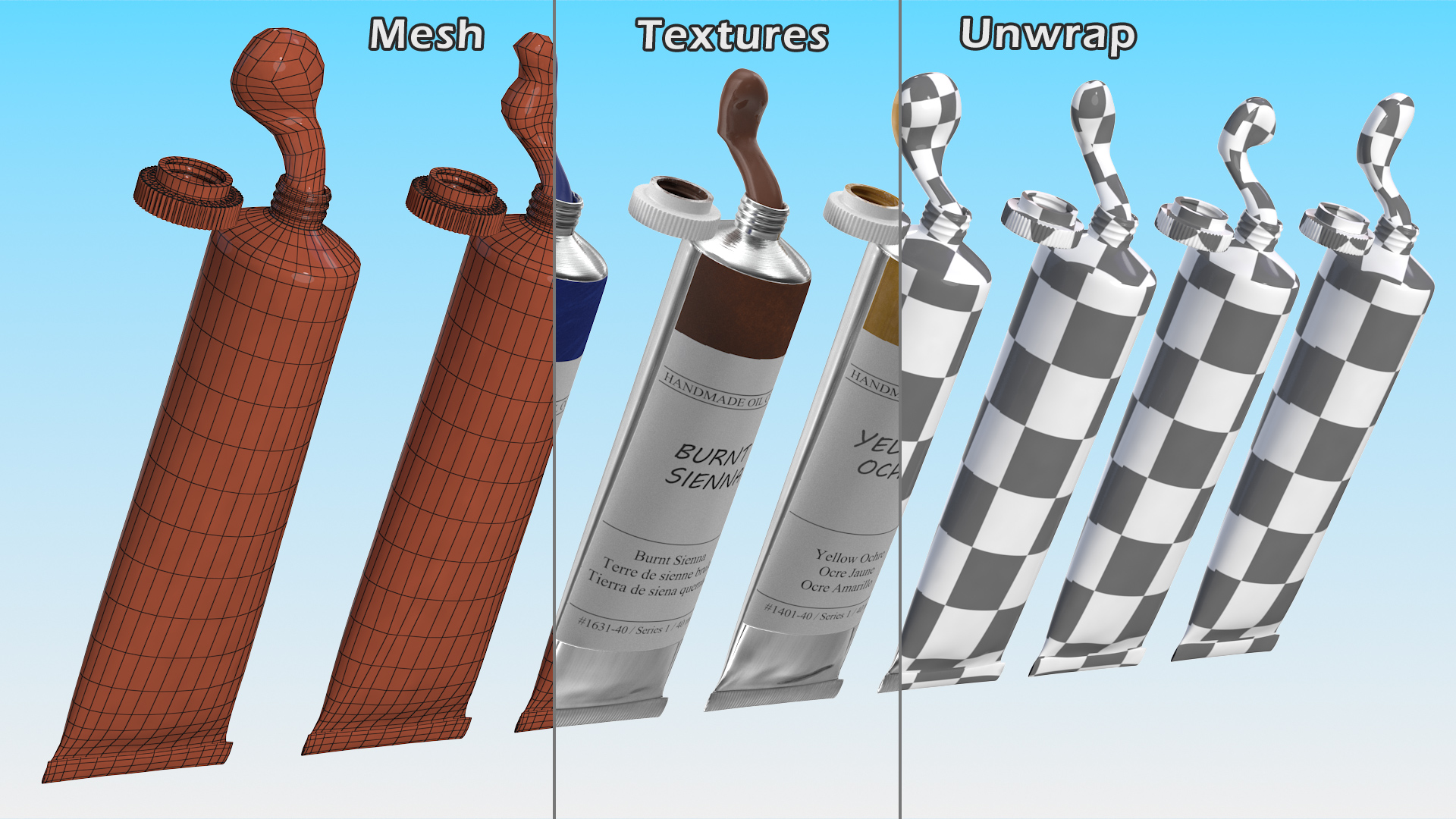 3D Opened Oil Paint Tubes Set