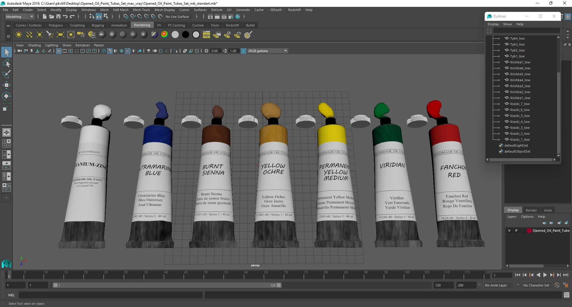 3D Opened Oil Paint Tubes Set