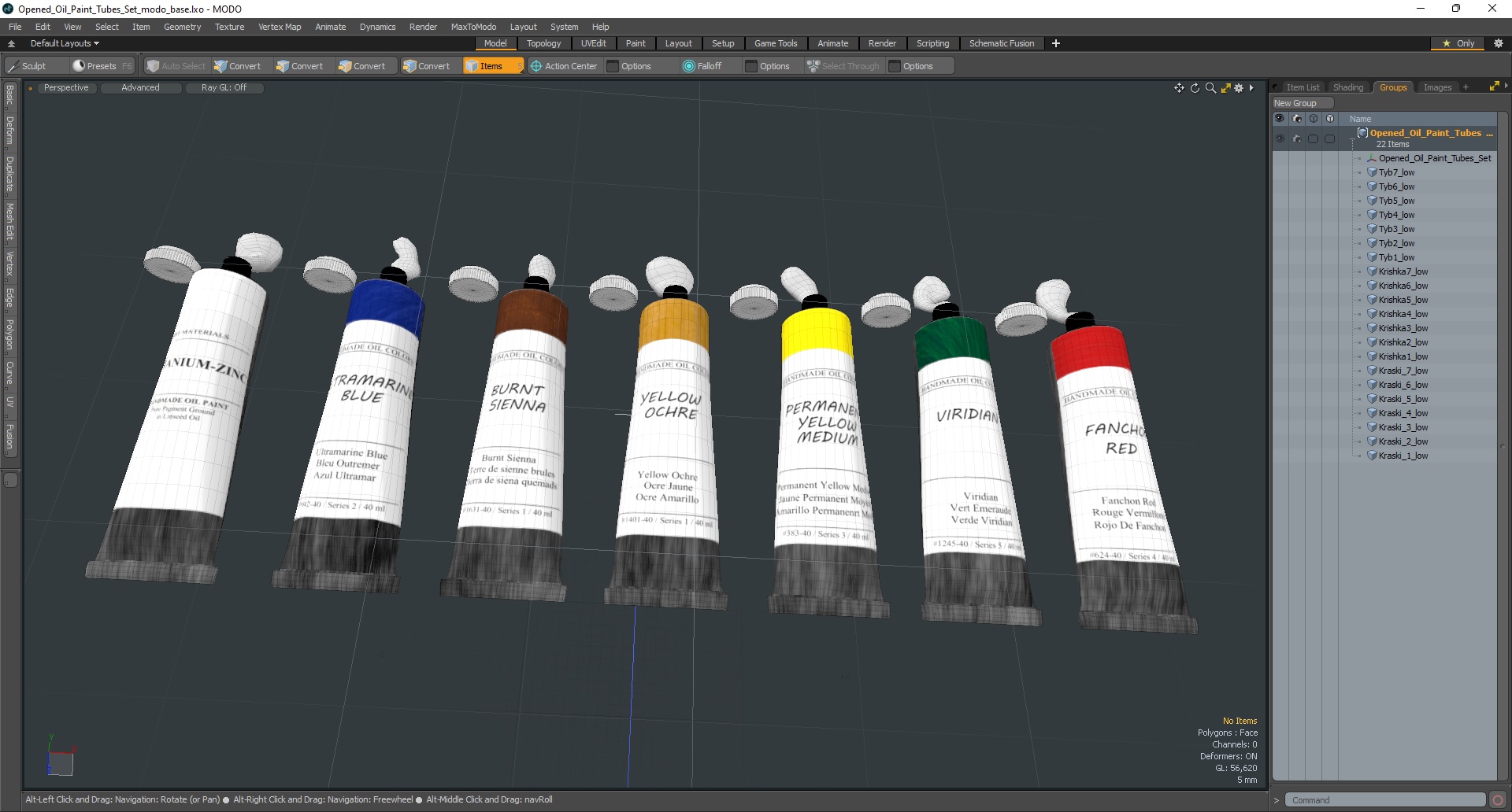 3D Opened Oil Paint Tubes Set
