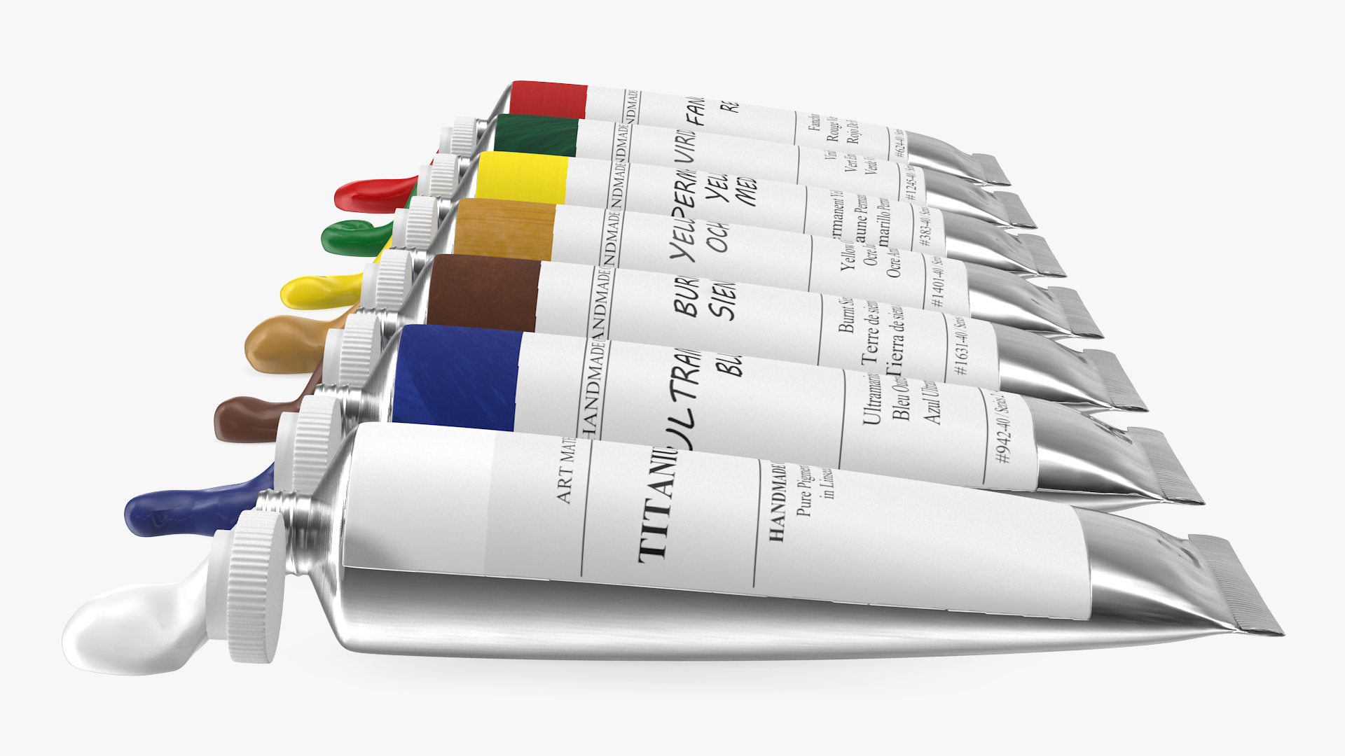 3D Opened Oil Paint Tubes Set