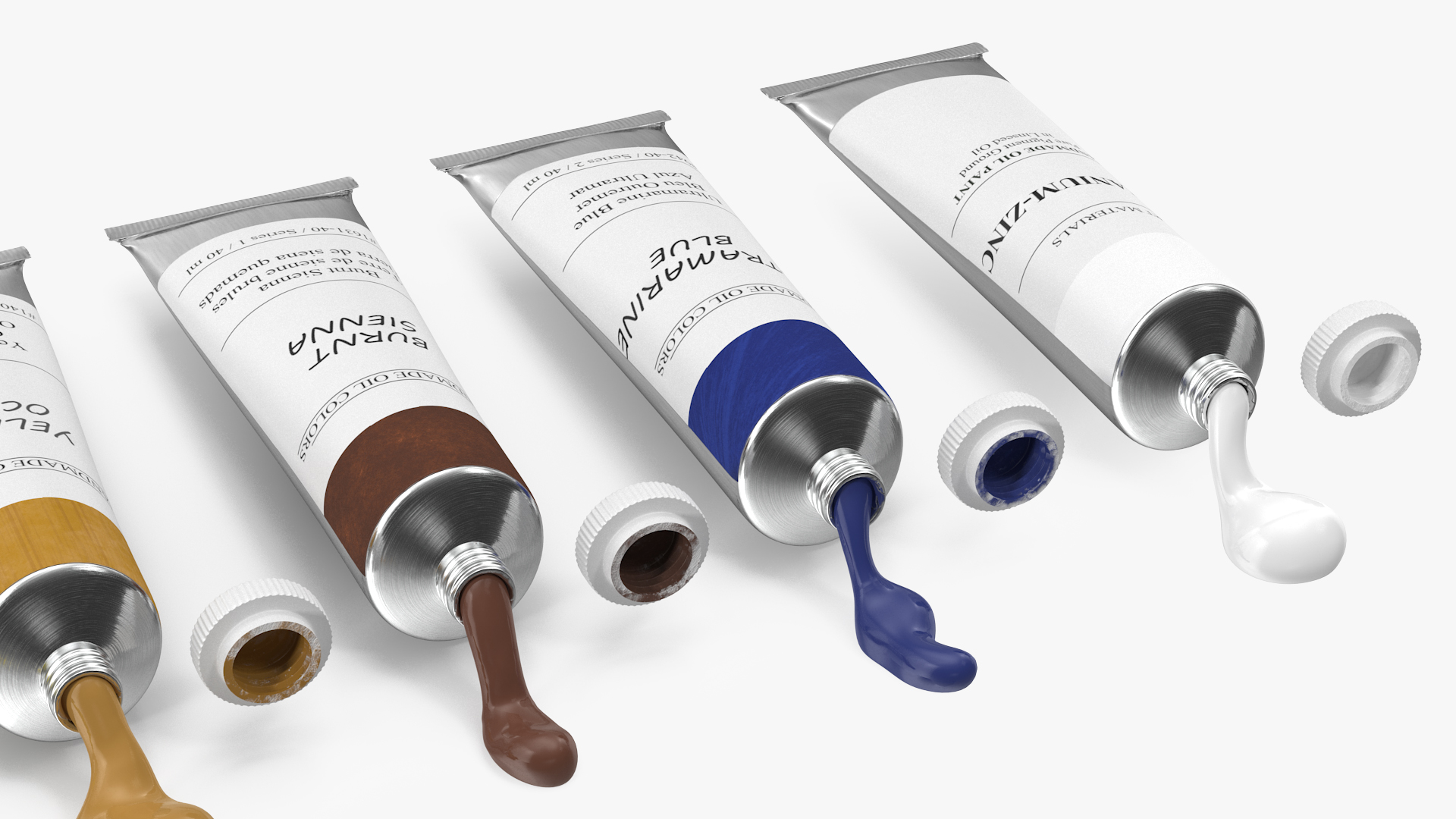 3D Opened Oil Paint Tubes Set