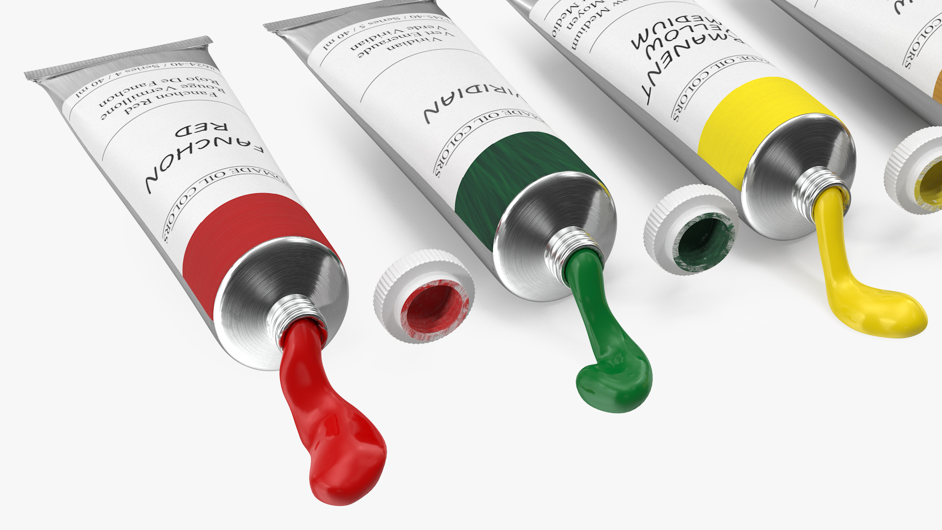 3D Opened Oil Paint Tubes Set