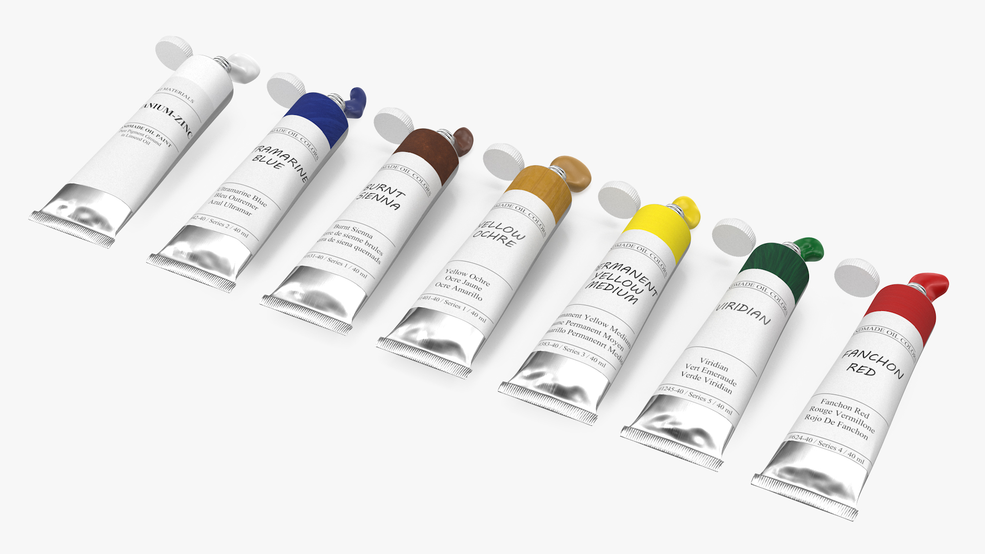 3D Opened Oil Paint Tubes Set