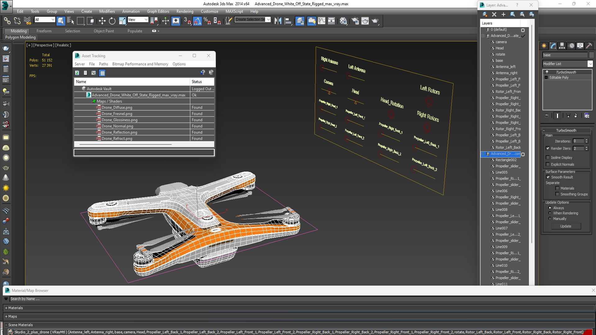 3D Advanced Drone White Off State Rigged for Cinema 4D