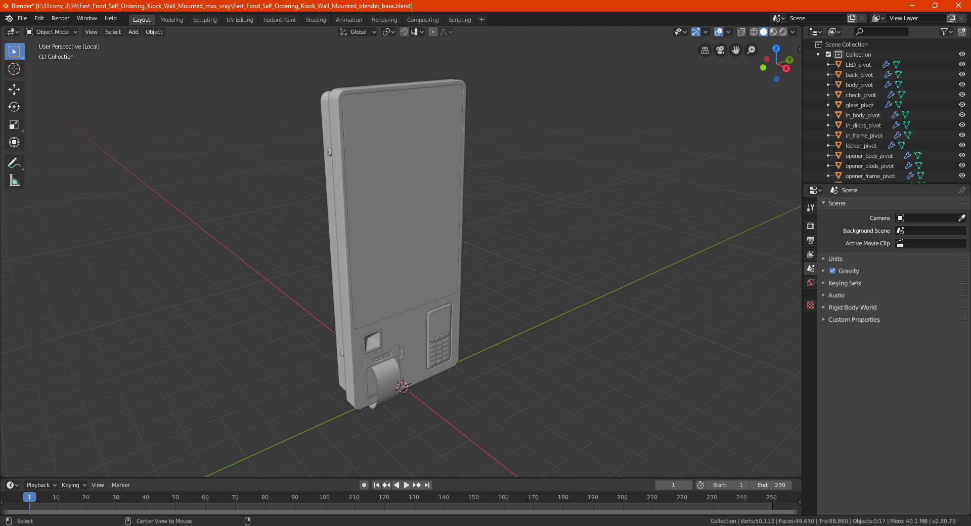 Fast Food Self Ordering Kiosk Wall Mounted 3D