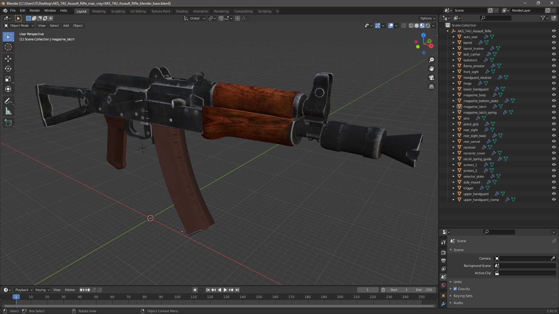 3D AKS 74U Assault Rifle