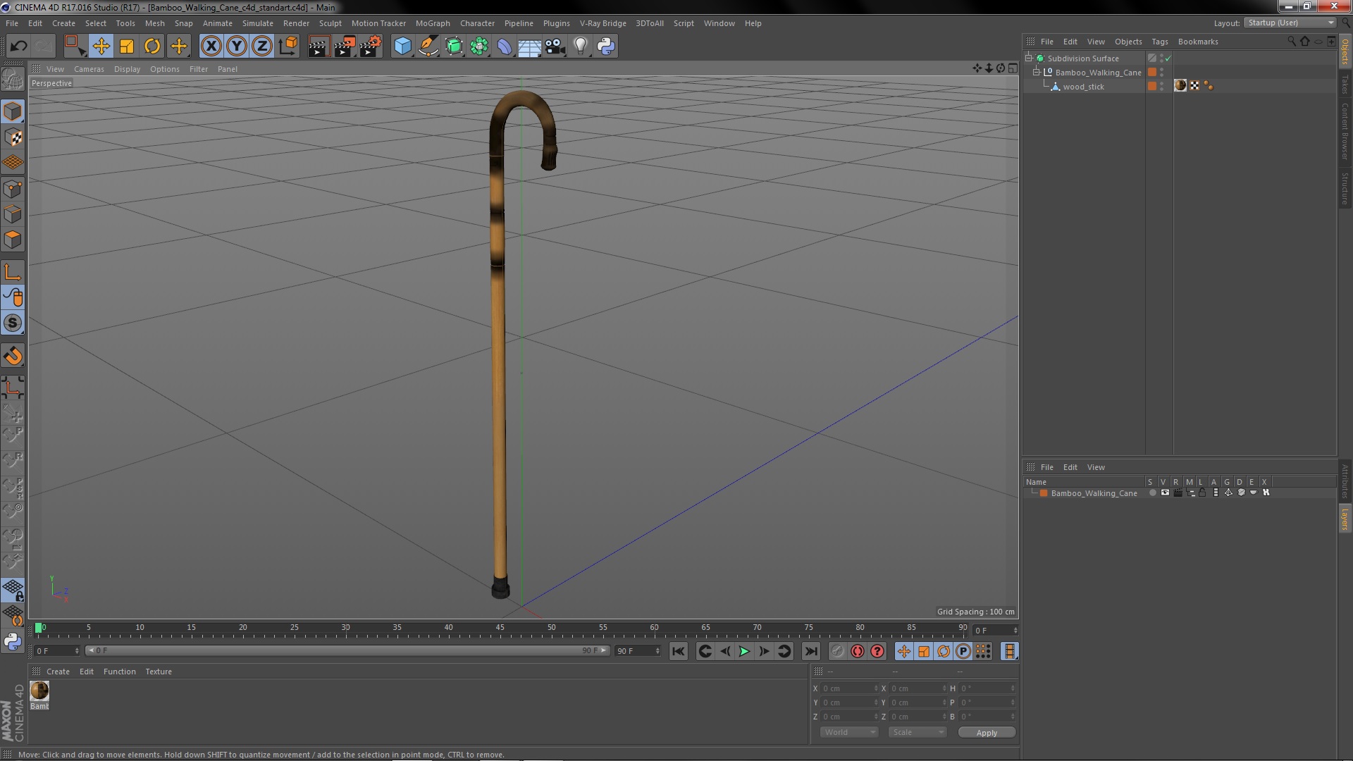 Bamboo Walking Cane 3D model