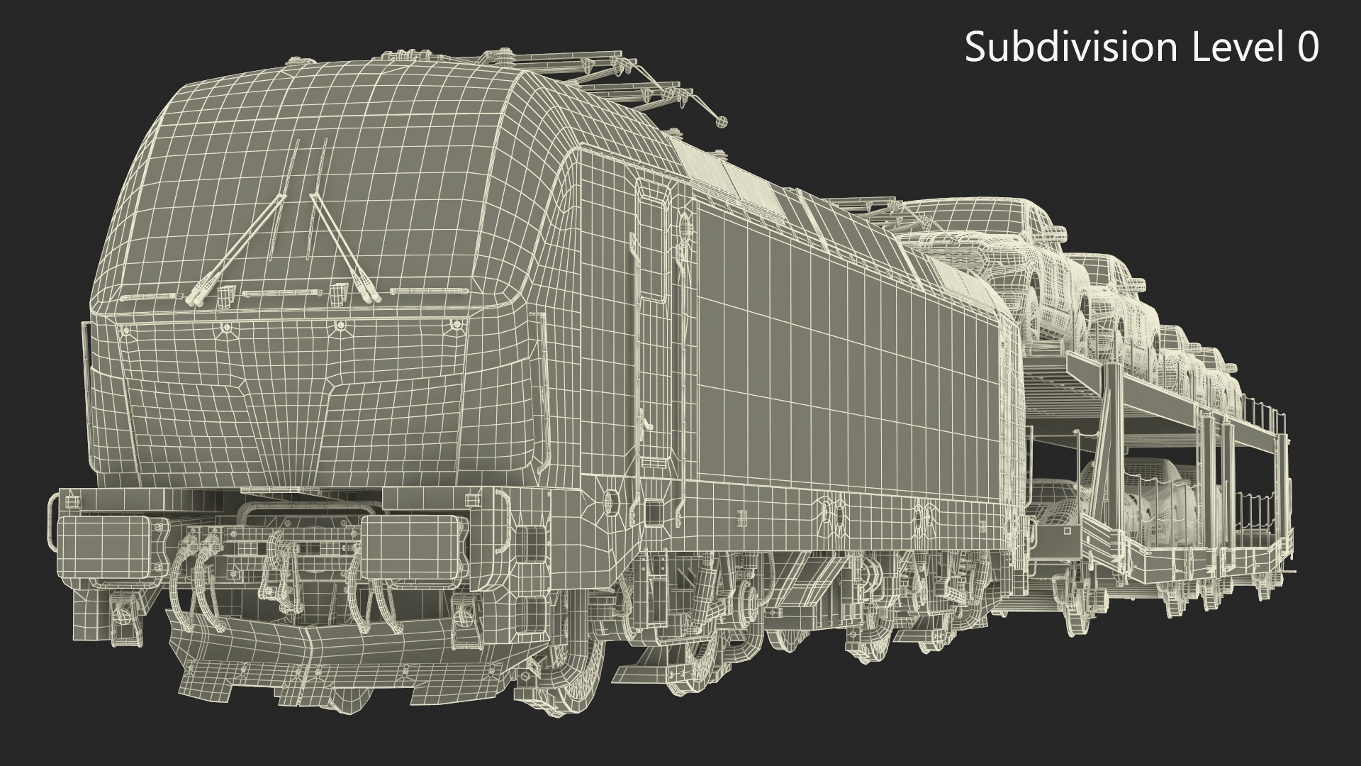 3D Rail Locomotive with Full Load of Vehicle Auto