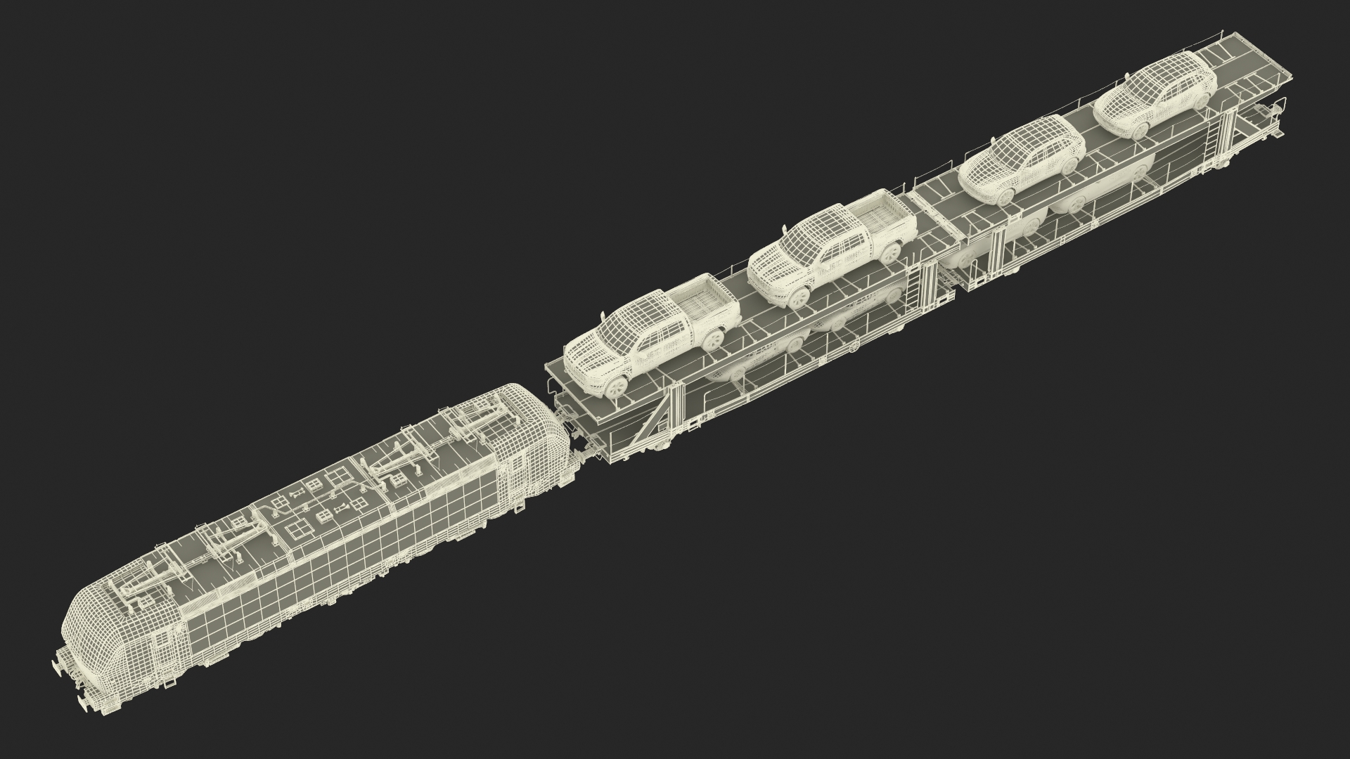 3D Rail Locomotive with Full Load of Vehicle Auto