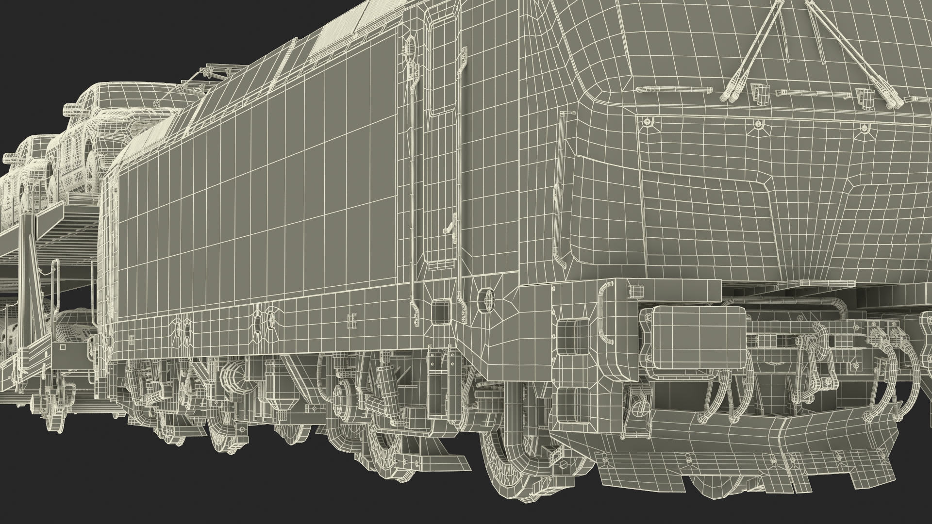 3D Rail Locomotive with Full Load of Vehicle Auto