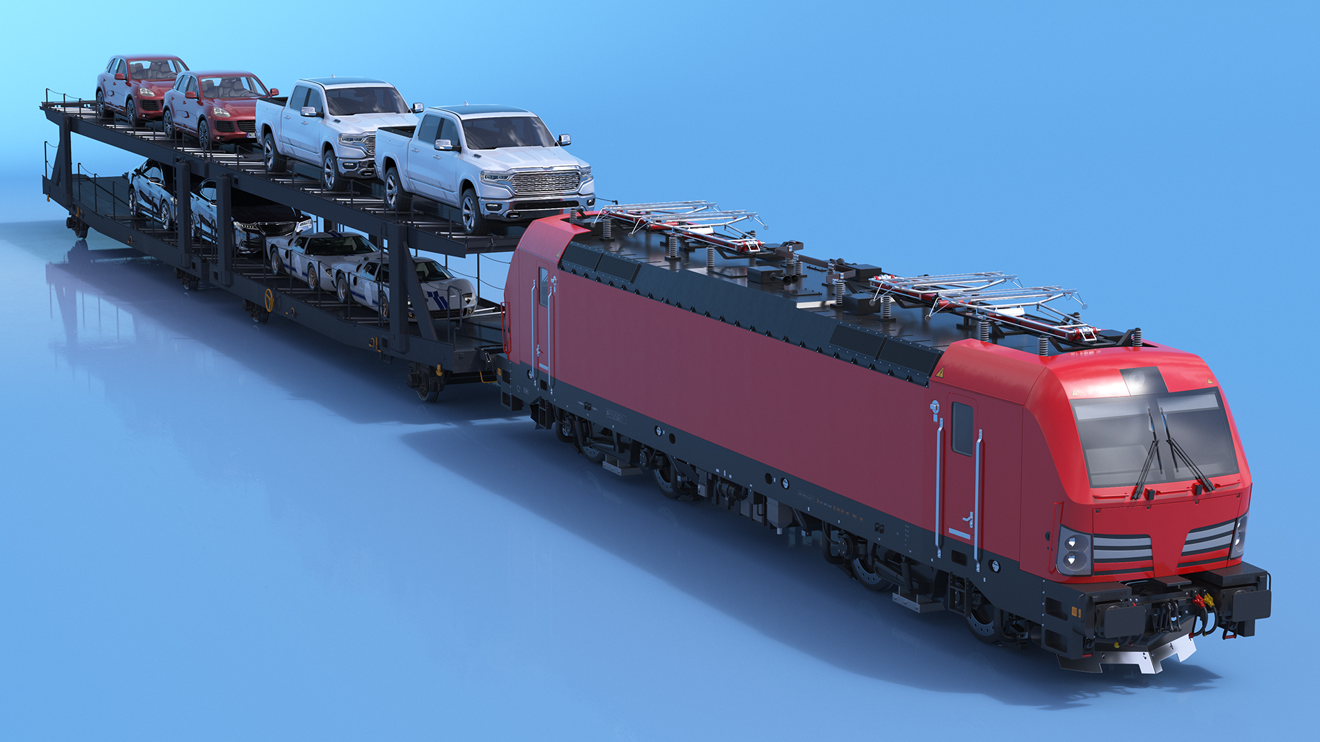 3D Rail Locomotive with Full Load of Vehicle Auto