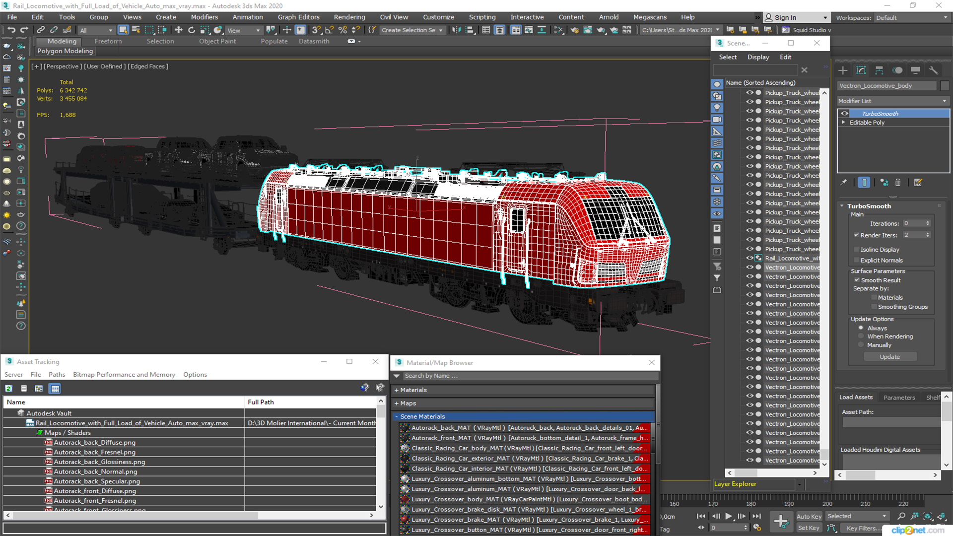3D Rail Locomotive with Full Load of Vehicle Auto