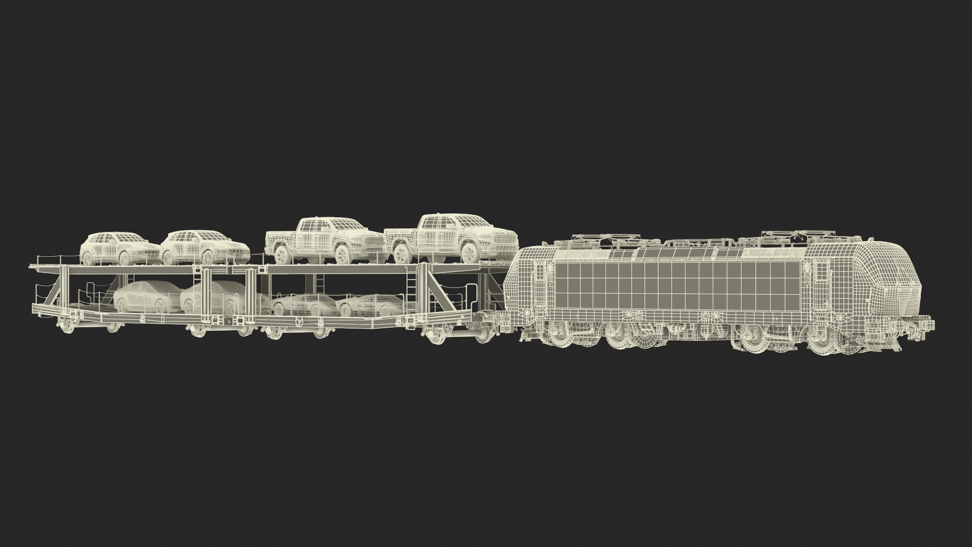 3D Rail Locomotive with Full Load of Vehicle Auto