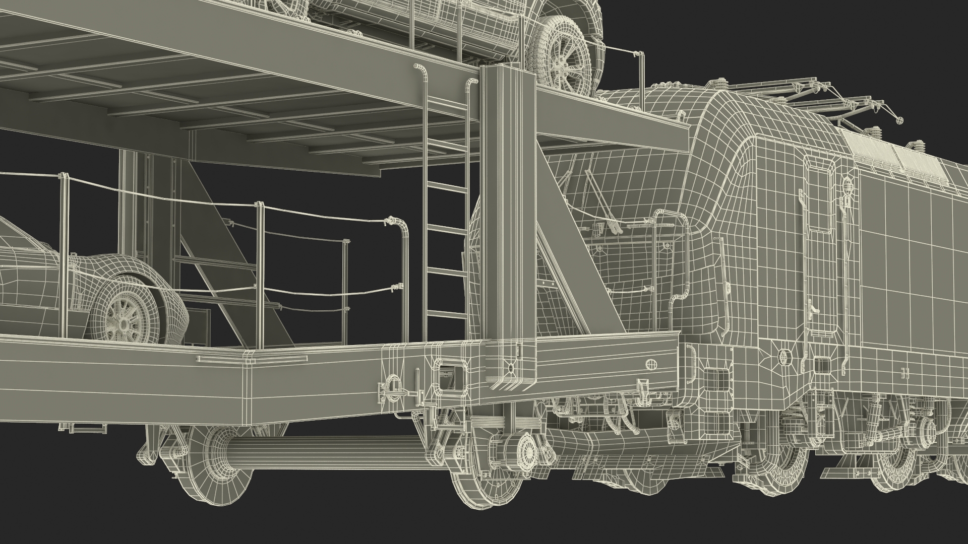 3D Rail Locomotive with Full Load of Vehicle Auto